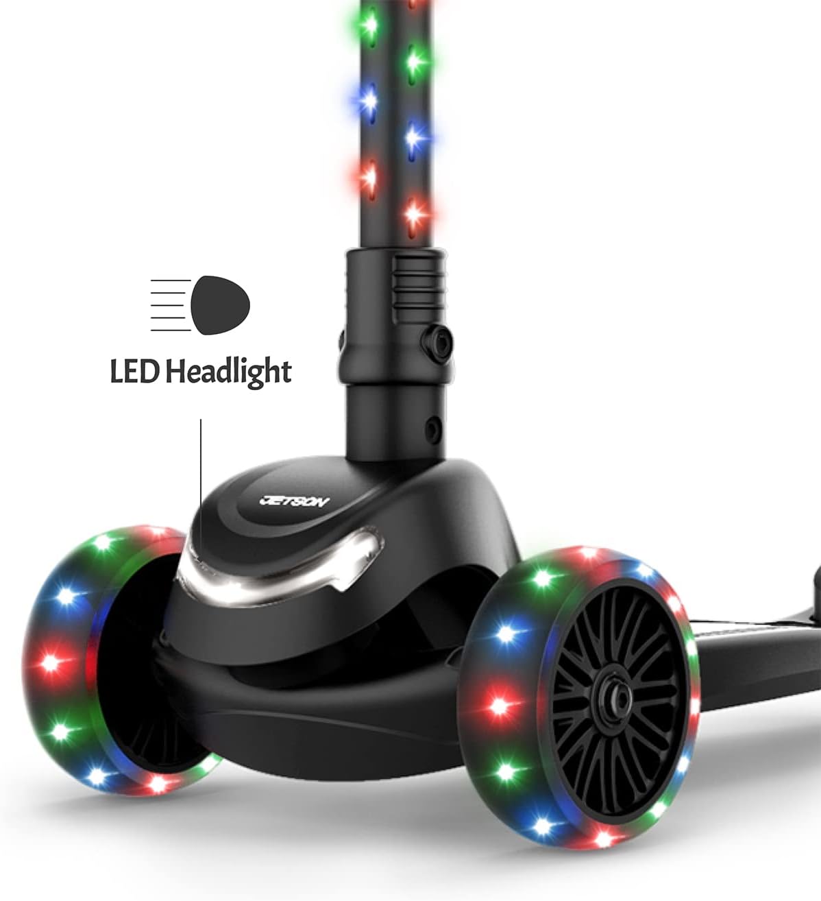 Jetson 3-Wheel Light-Up Kick Scooter, Lights on Stem & Wheels, Height Adjustable Handlebar, Rear Brake, Foldable, Ages 3+