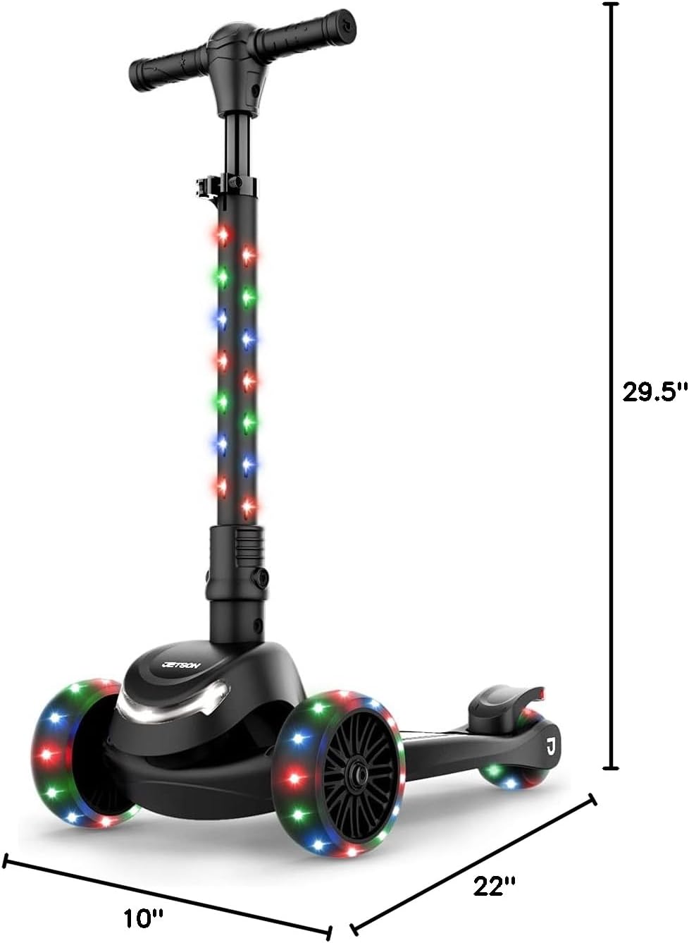 Jetson 3-Wheel Light-Up Kick Scooter, Lights on Stem & Wheels, Height Adjustable Handlebar, Rear Brake, Foldable, Ages 3+