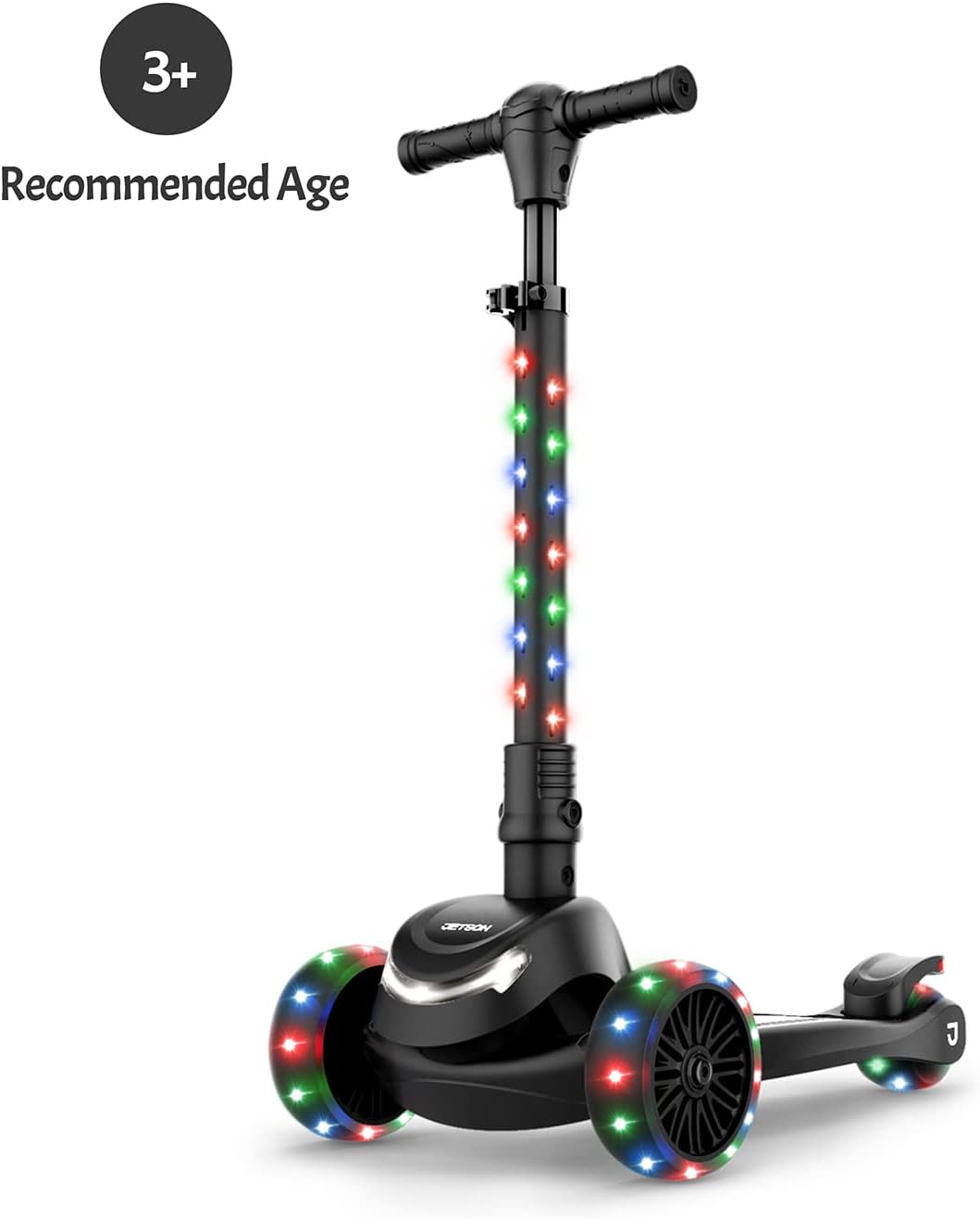 Jetson 3-Wheel Light-Up Kick Scooter, Lights on Stem & Wheels, Height Adjustable Handlebar, Rear Brake, Foldable, Ages 3+