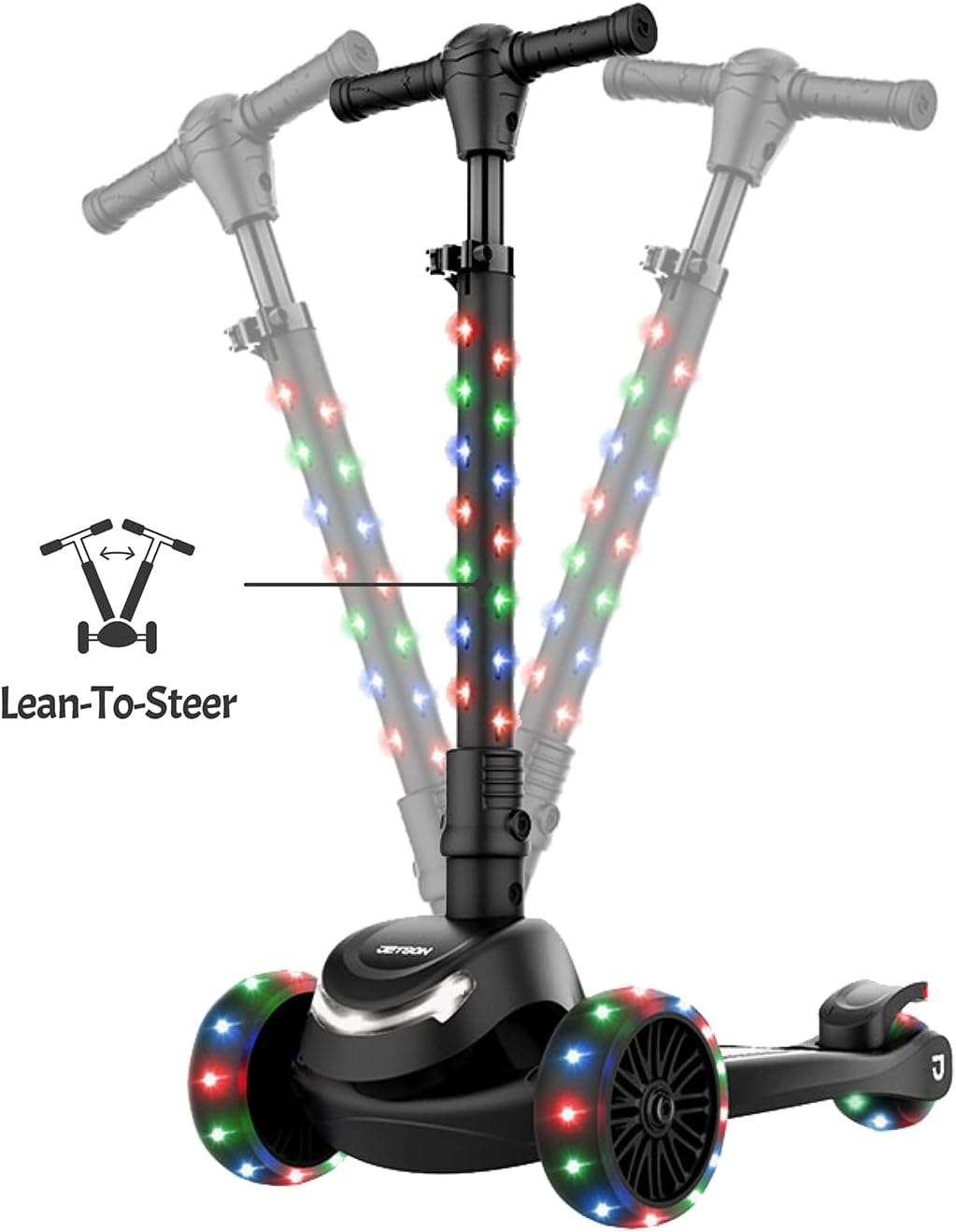 Jetson 3-Wheel Light-Up Kick Scooter, Lights on Stem & Wheels, Height Adjustable Handlebar, Rear Brake, Foldable, Ages 3+