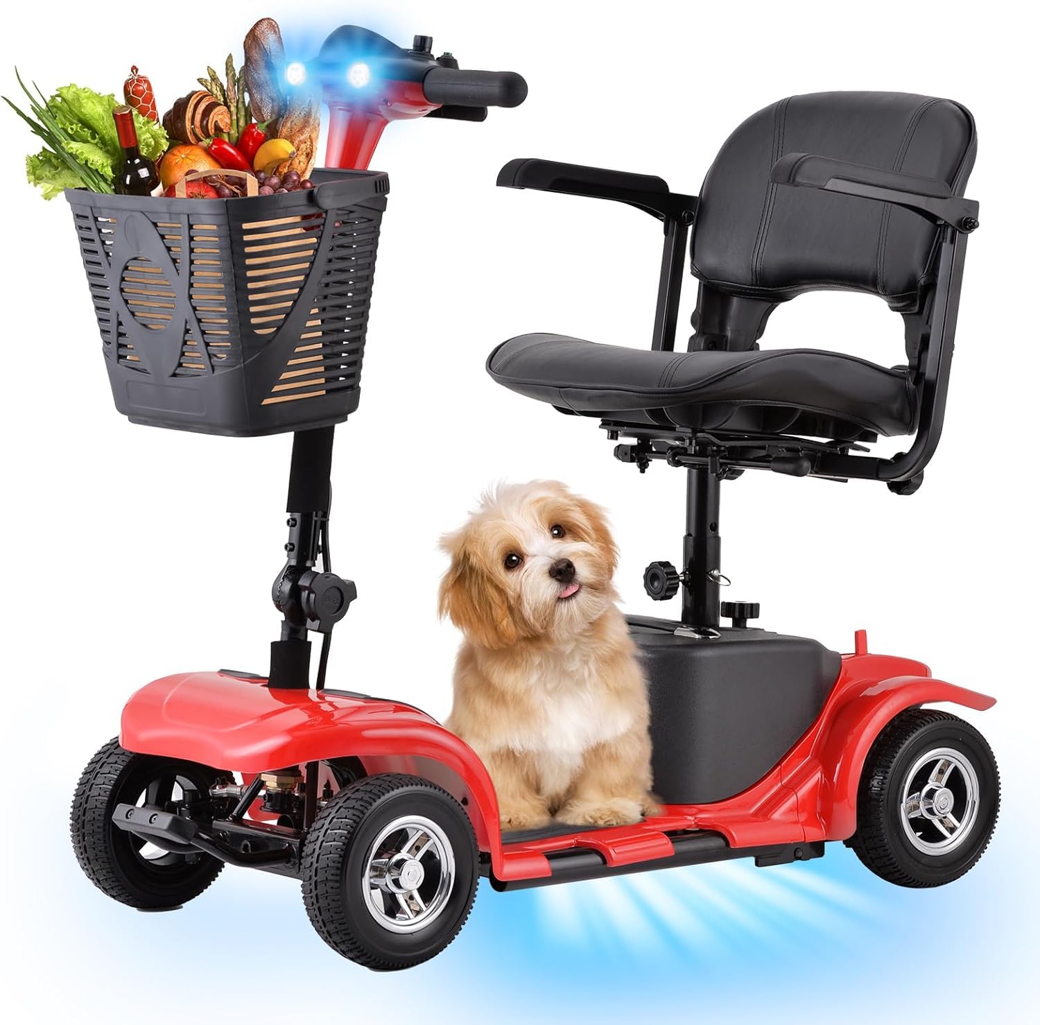 Superrio 4 Wheels Mobility Scooter for Adults, Senior Electric Powered Chargeable Device for Travel, Removable Lightweight and Portable, with LED Headlights and Basket, Charger Included (Purple)