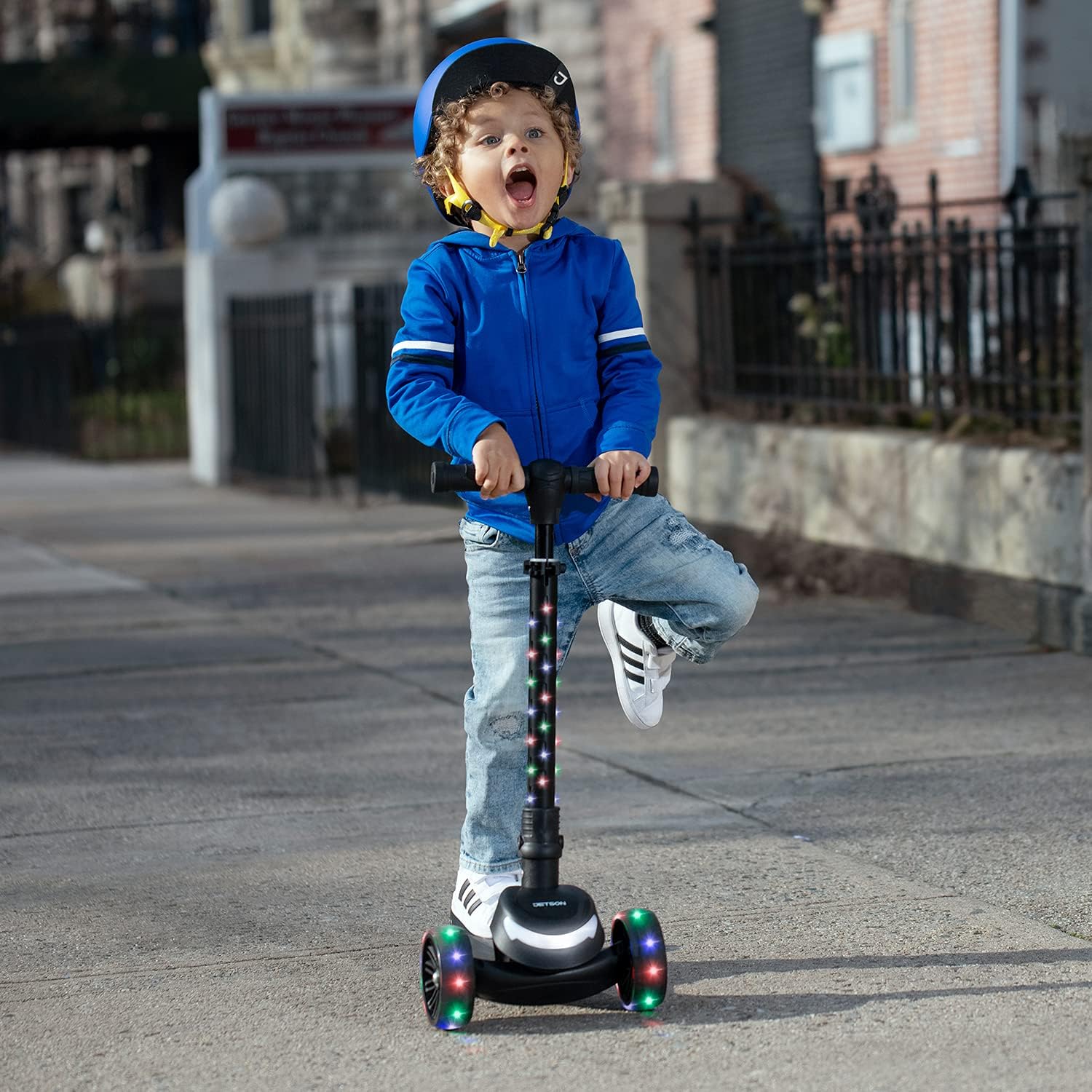 Jetson 3-Wheel Light-Up Kick Scooter, Lights on Stem & Wheels, Height Adjustable Handlebar, Rear Brake, Foldable, Ages 3+