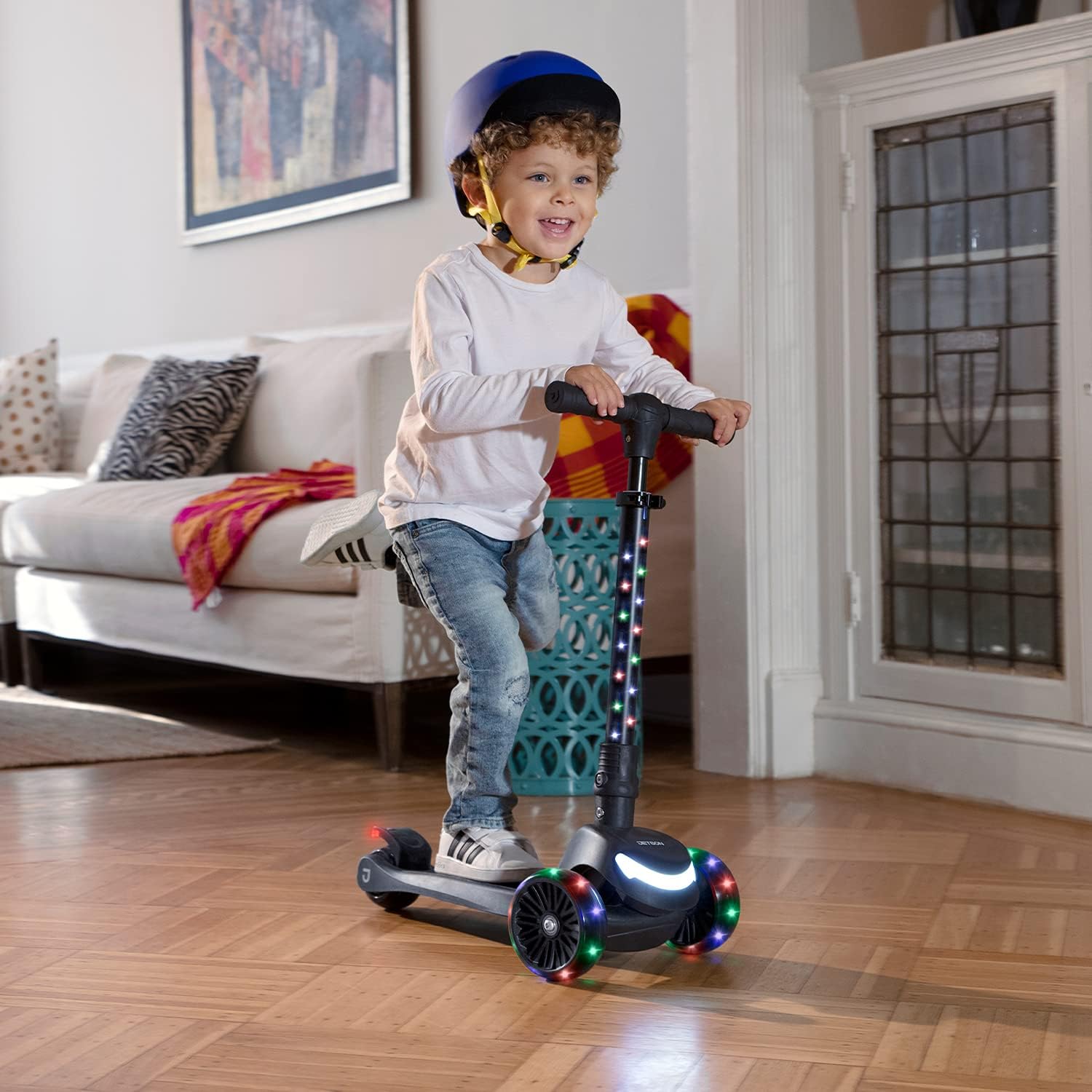 Jetson 3-Wheel Light-Up Kick Scooter, Lights on Stem & Wheels, Height Adjustable Handlebar, Rear Brake, Foldable, Ages 3+
