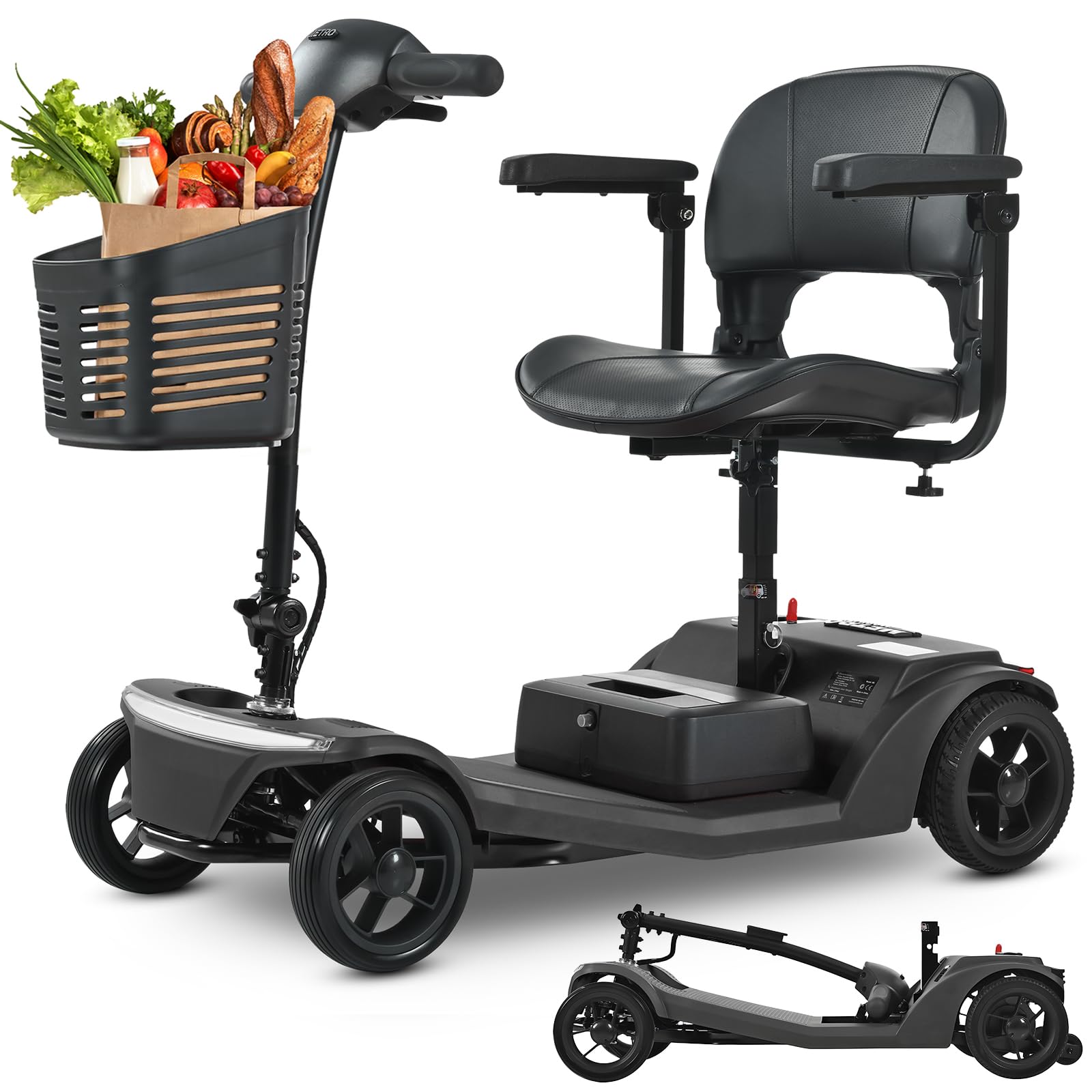 Folding Mobility Scooter for Seniors 4 Wheel Scooter for Adults Electric Medical Scooter Compact for Travel - Electric Powered Wheelchair Device - Compact Heavy Duty Mobile (Light Blue)