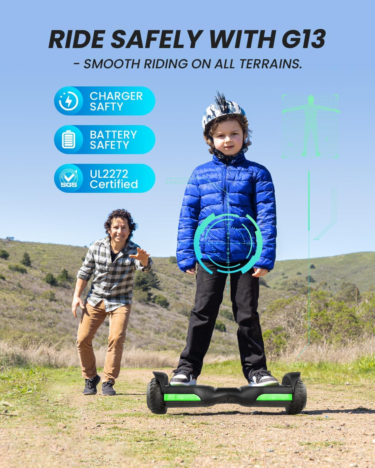 Gyroor Self Balancing Scooter New G13 All Terrain Balancing Scooter with LED Lights & 500W Motor, Self Balancing Off Road with Bluetooth for Kids ages 6-12 and Adults