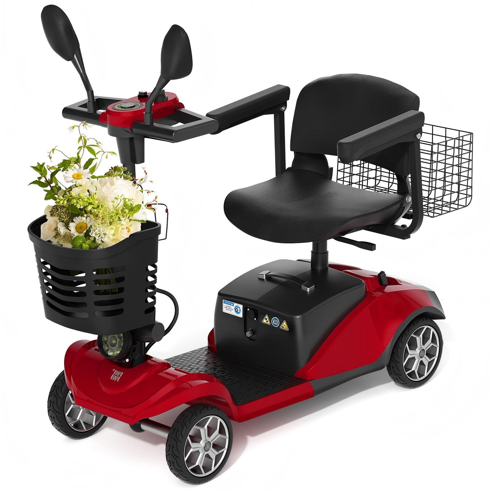Mobility Scooters for Seniors, 4 Wheels Electric Mobility Scooter for Adults W/Removable Basket, LED Headlights and Cup Holder, Charger Included -Red