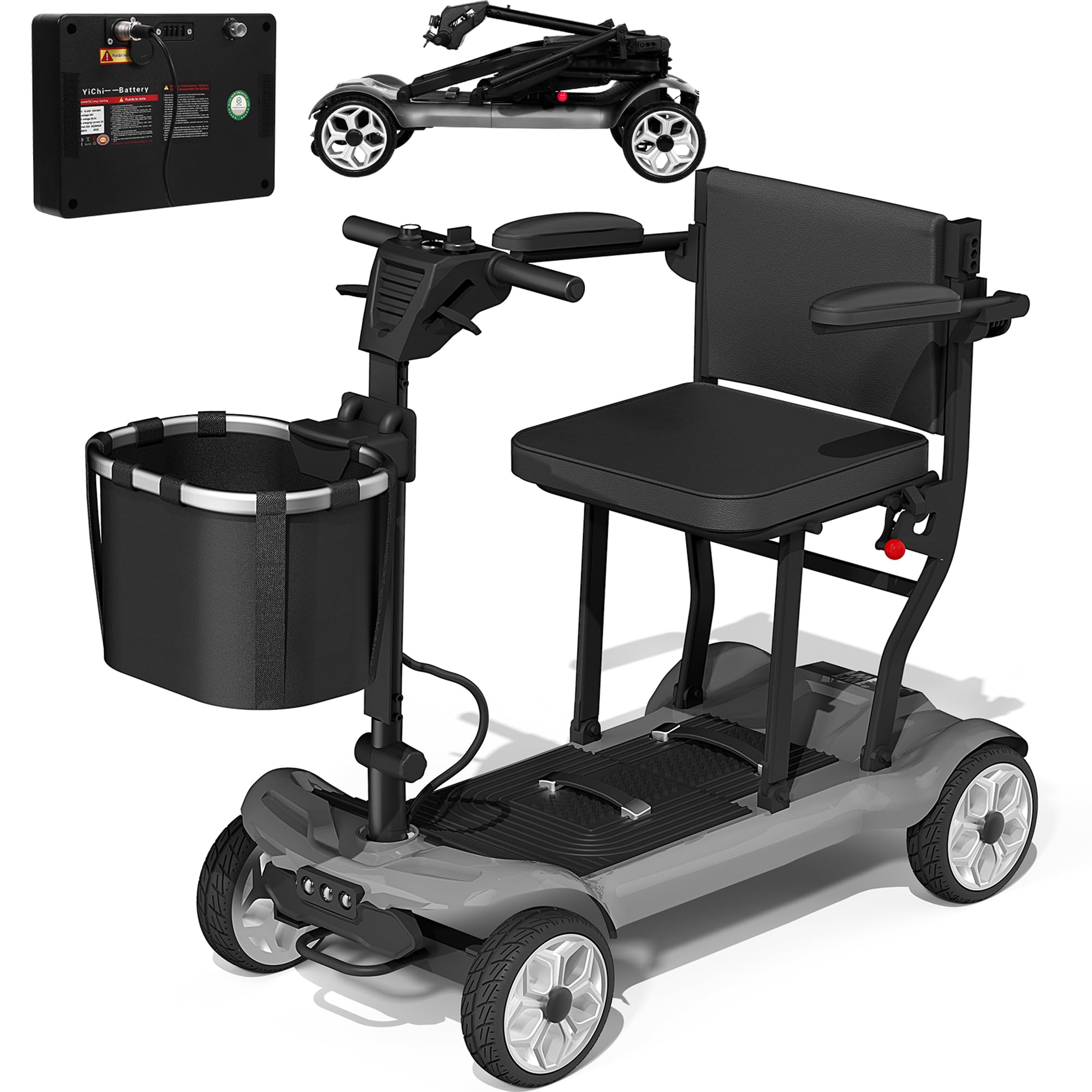 Mobility Scooters for Seniors, 4 Wheels Electric Mobility Scooter for Adults W/Removable Basket, LED Headlights and Cup Holder, Charger Included -Red