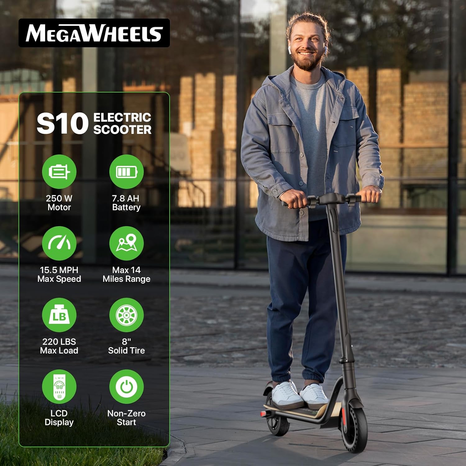 MEGAWHEELS Electric Scooter,Electric Scooter Adults,8in Honeycomb Tires,250W Motor,Foldable E Scooter for Commuting, Outdoor, Short Travel UL2272-26 lb Lightweight
