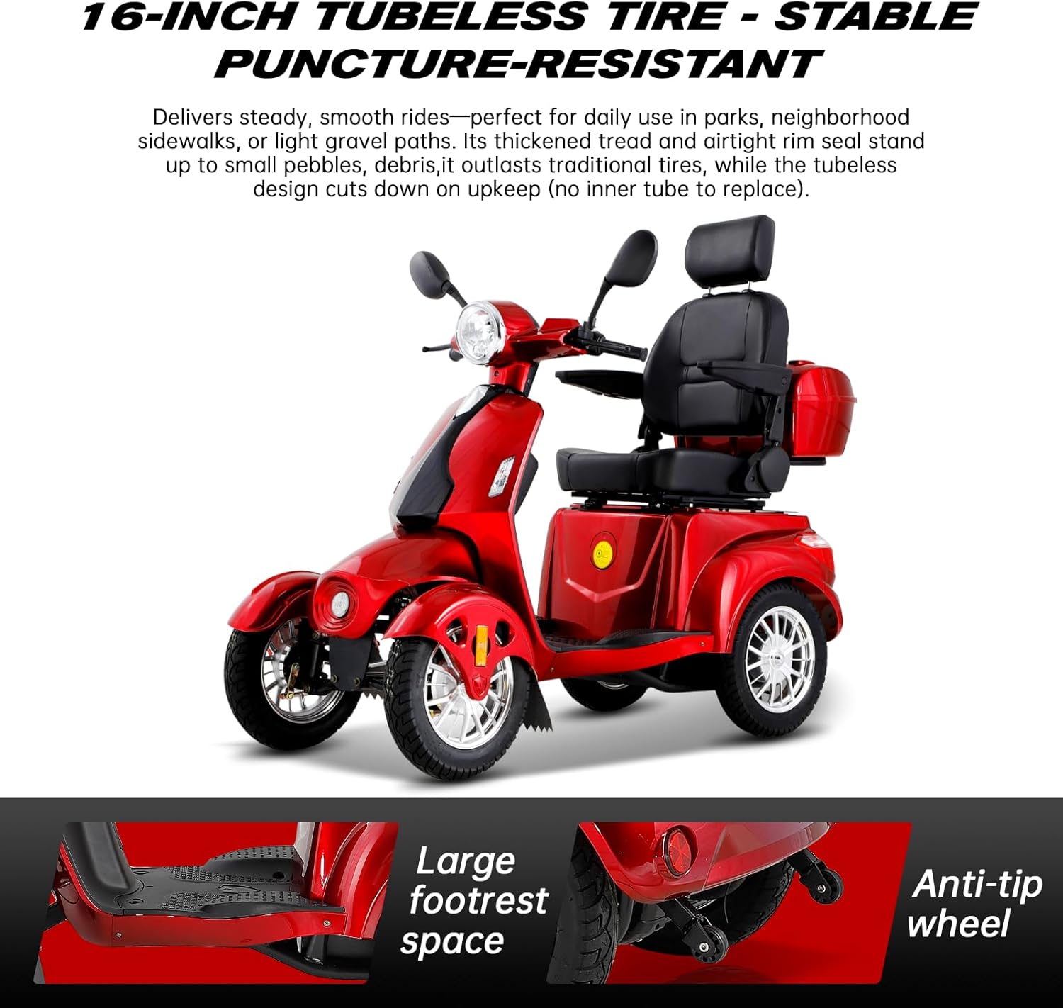 Heavy Duty 4 Wheel Mobility Scooters for Seniors & Adults 500lbs Capacity - Electric Powered Chair - 800W All Terrain Fast Mobility Scooter for Travel w/Long Range Battery Remote Key