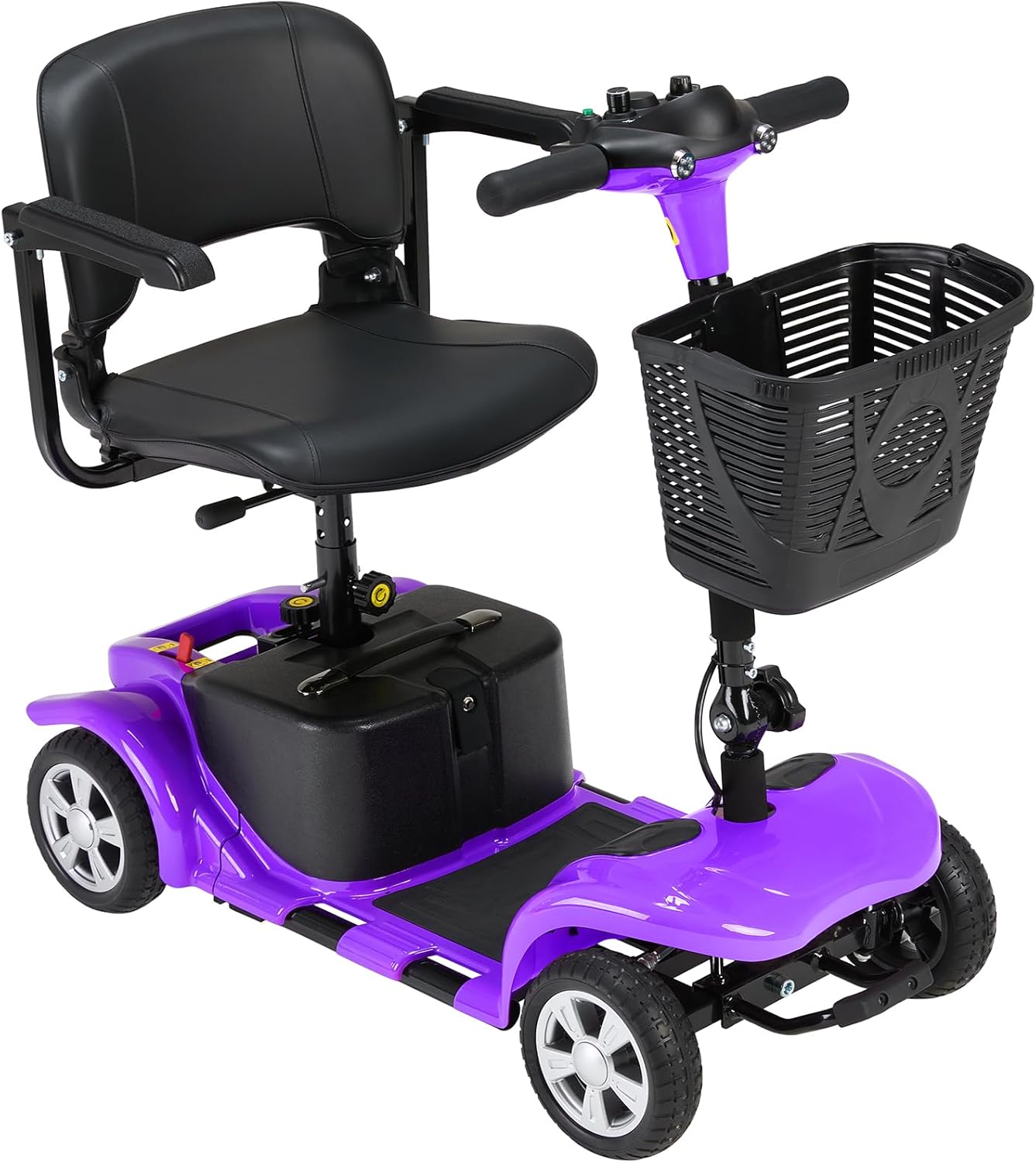 Superrio 4 Wheels Mobility Scooter for Adults, Senior Electric Powered Chargeable Device for Travel, Removable Lightweight and Portable, with LED Headlights and Basket, Charger Included (Purple)
