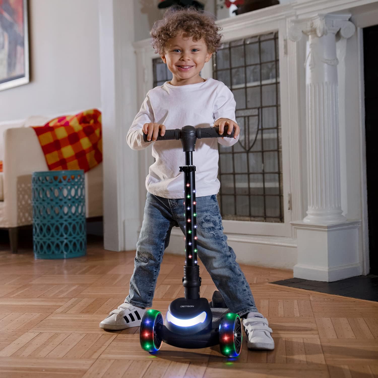 Jetson 3-Wheel Light-Up Kick Scooter, Lights on Stem & Wheels, Height Adjustable Handlebar, Rear Brake, Foldable, Ages 3+