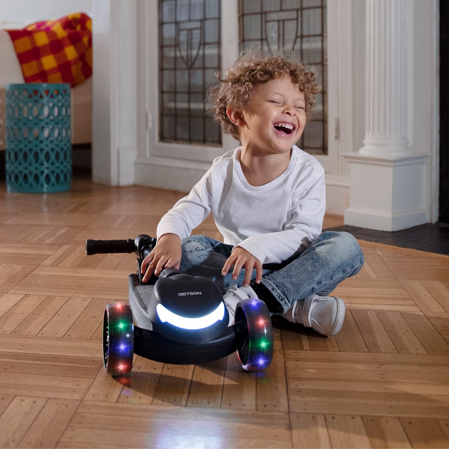 Jetson 3-Wheel Light-Up Kick Scooter, Lights on Stem & Wheels, Height Adjustable Handlebar, Rear Brake, Foldable, Ages 3+