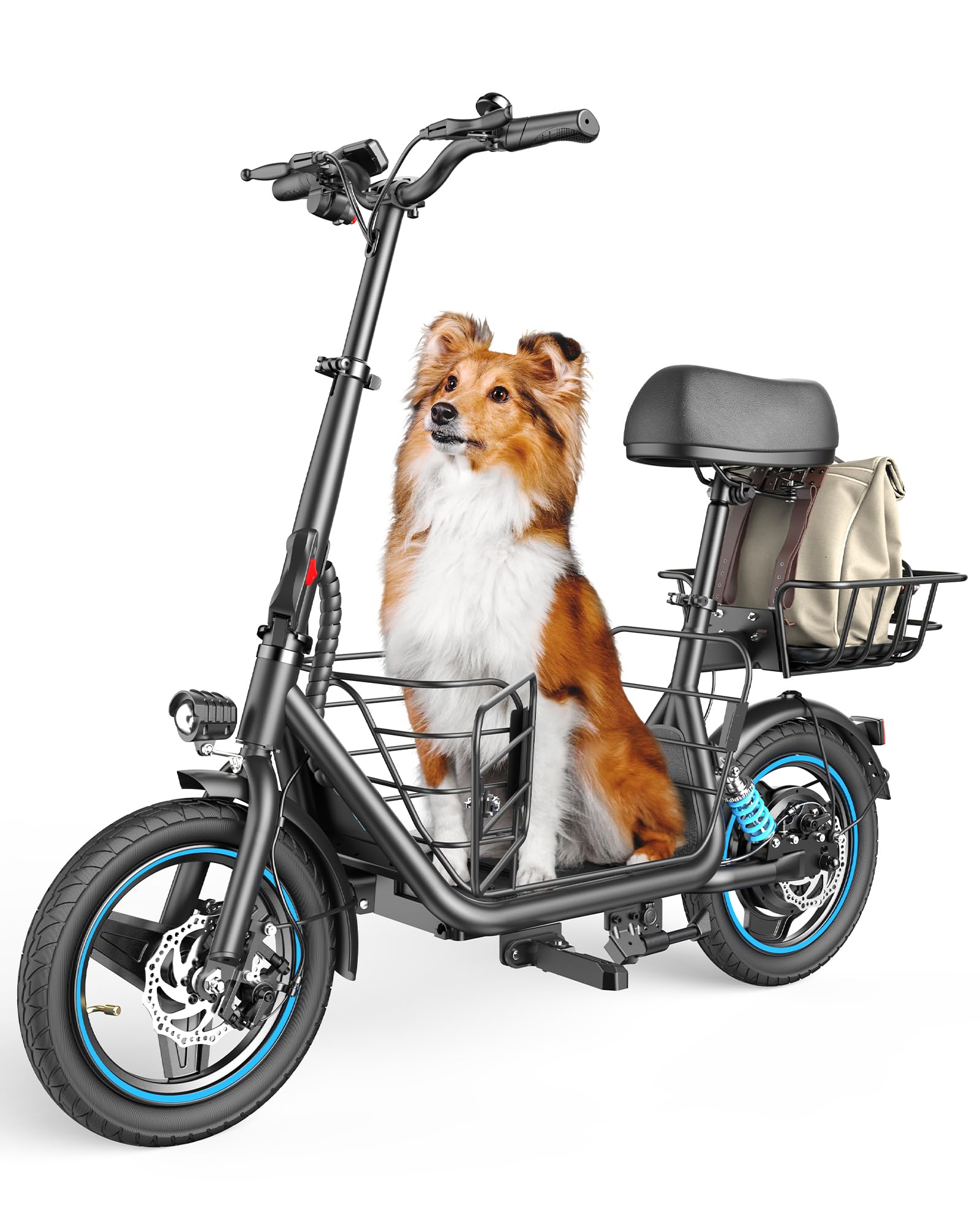 Gyroor Adults Electric Scooter with Large Middle Basket, 550W Motor 18.6 MPH 20 Mile Distance, Foldable E-Scooter with seat for Pets & Cargo