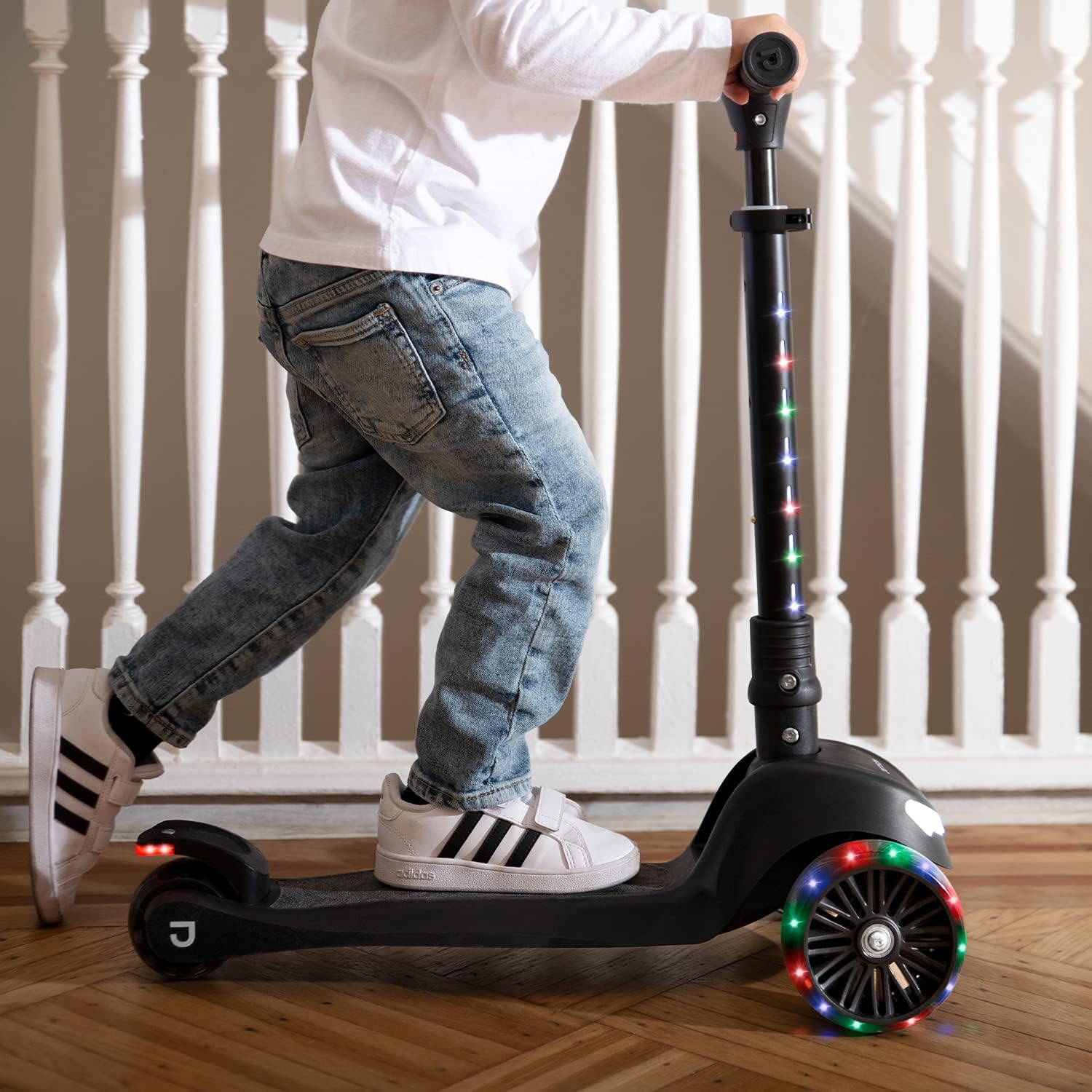 Jetson 3-Wheel Light-Up Kick Scooter, Lights on Stem & Wheels, Height Adjustable Handlebar, Rear Brake, Foldable, Ages 3+