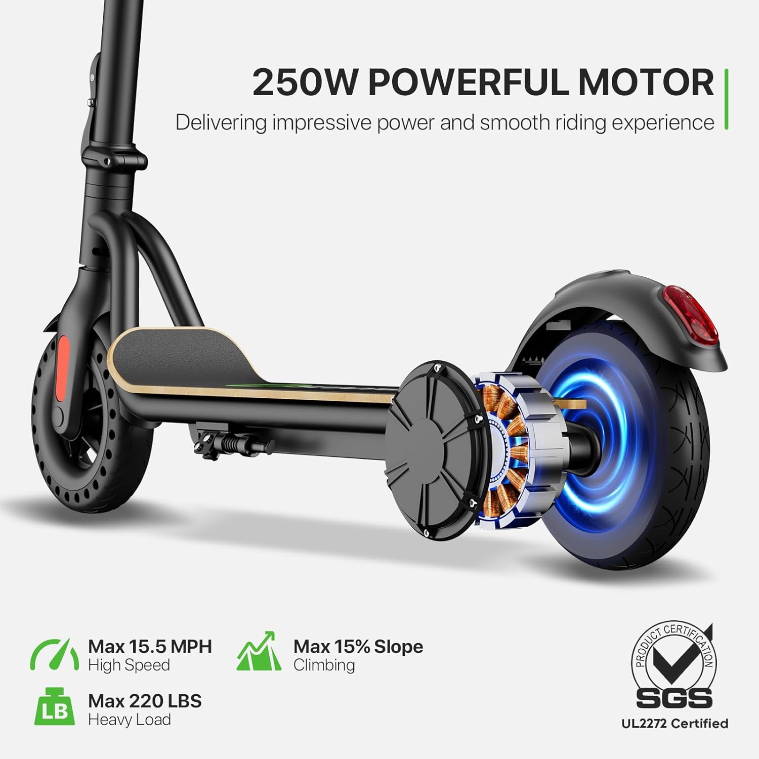 MEGAWHEELS Electric Scooter,Electric Scooter Adults,8in Honeycomb Tires,250W Motor,Foldable E Scooter for Commuting, Outdoor, Short Travel UL2272-26 lb Lightweight