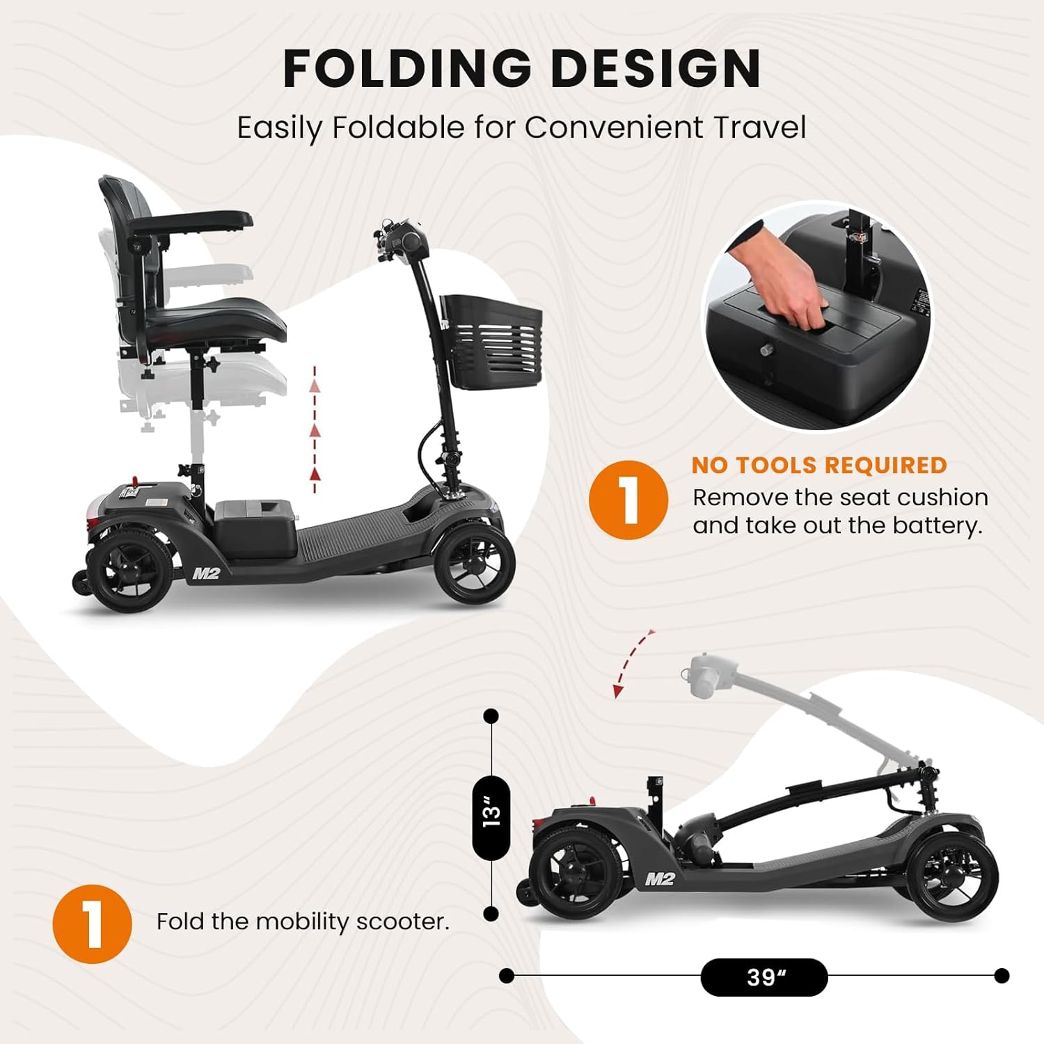 Electric Foldable Mobility Scooter for Adults 4 Wheel Mobility, 330lbs Max Weight,10-15miles Per Charge Electric Powered Wheelchair Power Scooters Black