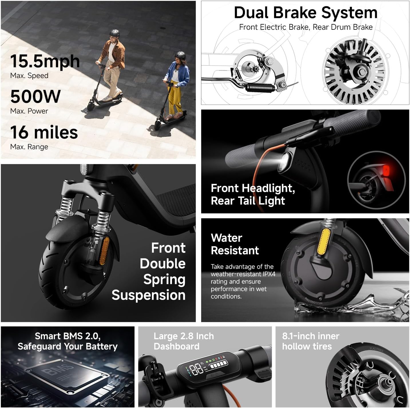 Segway Ninebot E2 Plus II/ E2 Pro Electric Scooter, 15.5 mph Top Speed, Front Suspension (E2P2 Only), Portable Kick Scooter for Adults, UL-2272 2271 Certified