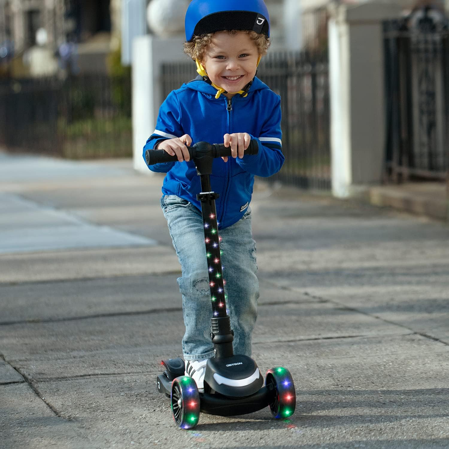 Jetson 3-Wheel Light-Up Kick Scooter, Lights on Stem & Wheels, Height Adjustable Handlebar, Rear Brake, Foldable, Ages 3+