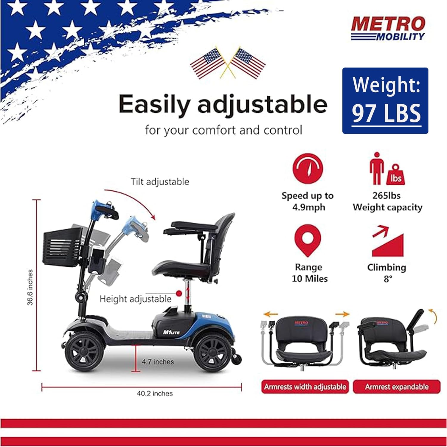 Folding Mobility Scooter for Seniors 4 Wheel Scooter for Adults Electric Medical Scooter Compact for Travel - Electric Powered Wheelchair Device - Compact Heavy Duty Mobile (Light Blue)