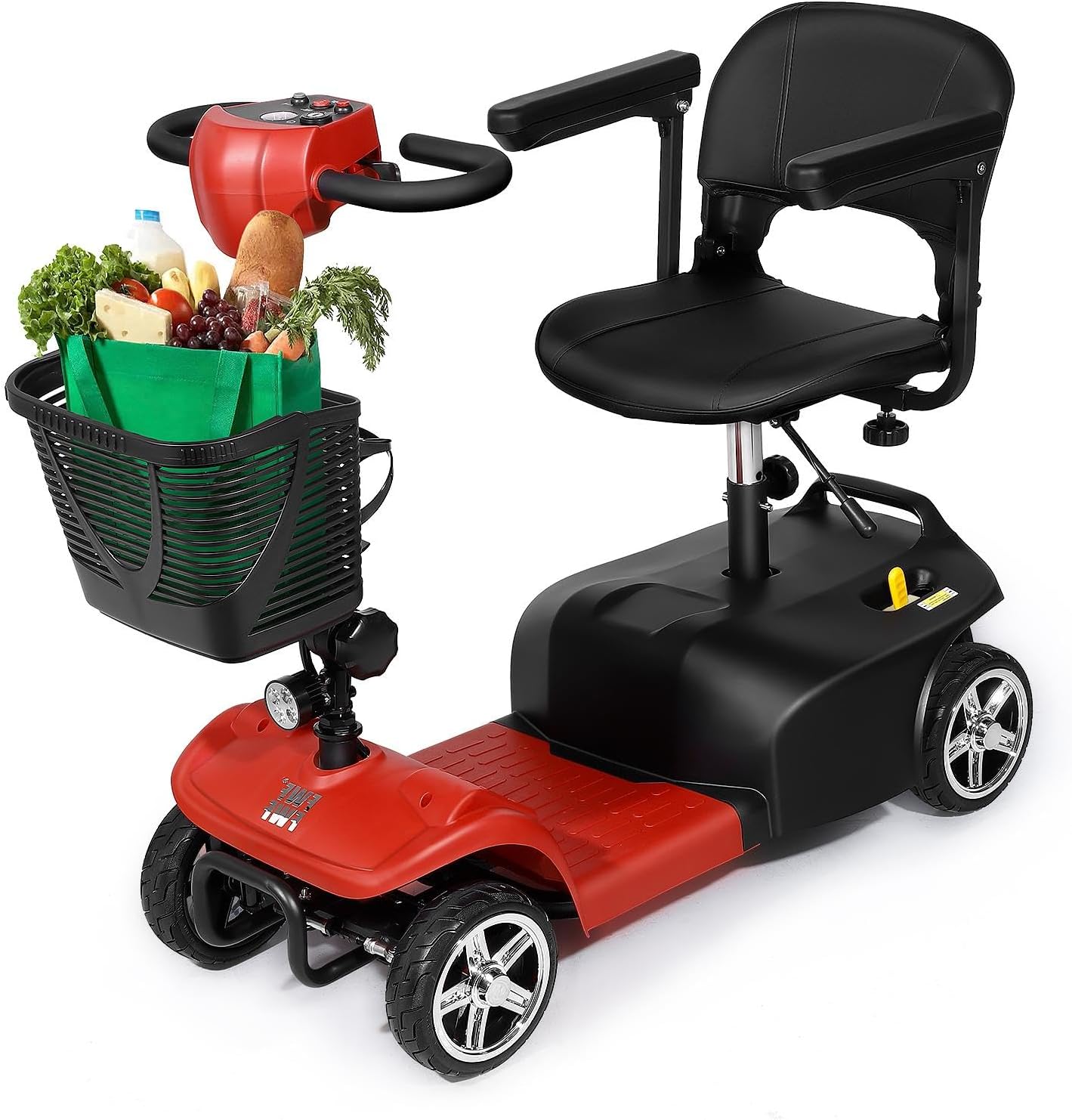 Mobility Scooters for Seniors, 4 Wheels Electric Mobility Scooter for Adults W/Removable Basket, LED Headlights and Cup Holder, Charger Included -Red