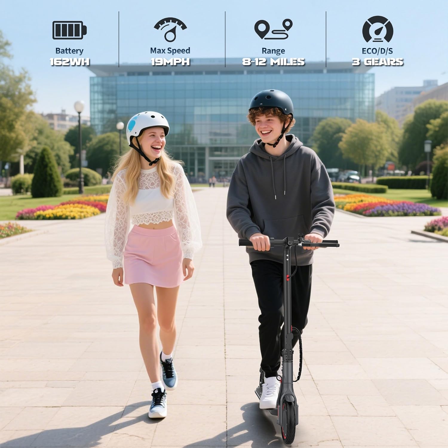 Electric Scooter for Kids 10+, 350W Motor, Max 12Miles Long Range, 19 MPH Max Speed, 8.5" Solid Tire, Lightweight Foldable E-Scooter with Dual Braking, Digital Display, Cruise Control