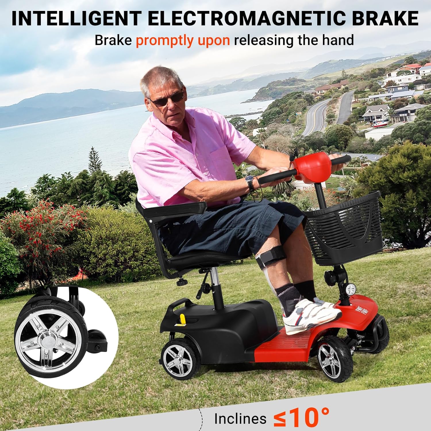 Mobility Scooters for Seniors, 4 Wheels Electric Mobility Scooter for Adults W/Removable Basket, LED Headlights and Cup Holder, Charger Included -Red
