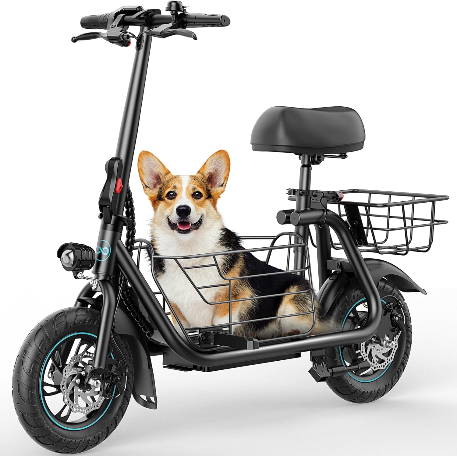 Gyroor Adults Electric Scooter with Large Middle Basket, 550W Motor 18.6 MPH 20 Mile Distance, Foldable E-Scooter with seat for Pets & Cargo
