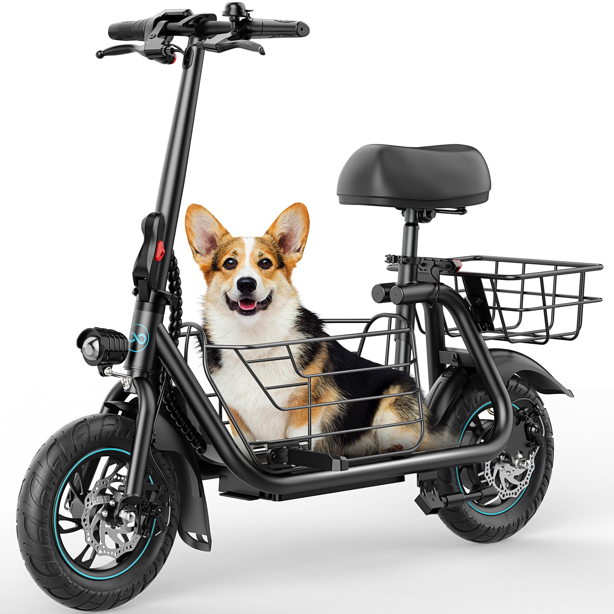 Gyroor Adults Electric Scooter with Large Middle Basket, 550W Motor 18.6 MPH 20 Mile Distance, Foldable E-Scooter with seat for Pets & Cargo