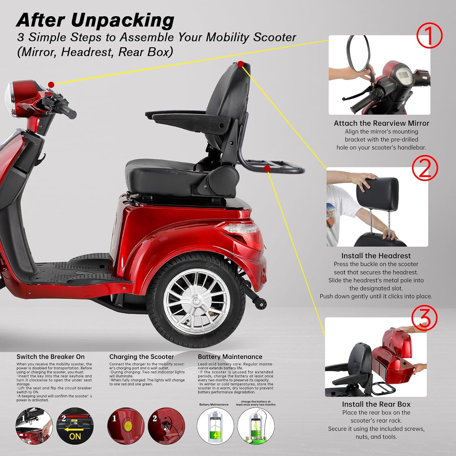 Heavy Duty 4 Wheel Mobility Scooters for Seniors & Adults 500lbs Capacity - Electric Powered Chair - 800W All Terrain Fast Mobility Scooter for Travel w/Long Range Battery Remote Key