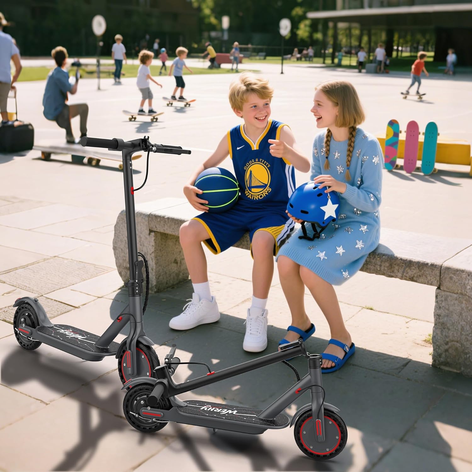 Electric Scooter for Kids 10+, 350W Motor, Max 12Miles Long Range, 19 MPH Max Speed, 8.5" Solid Tire, Lightweight Foldable E-Scooter with Dual Braking, Digital Display, Cruise Control