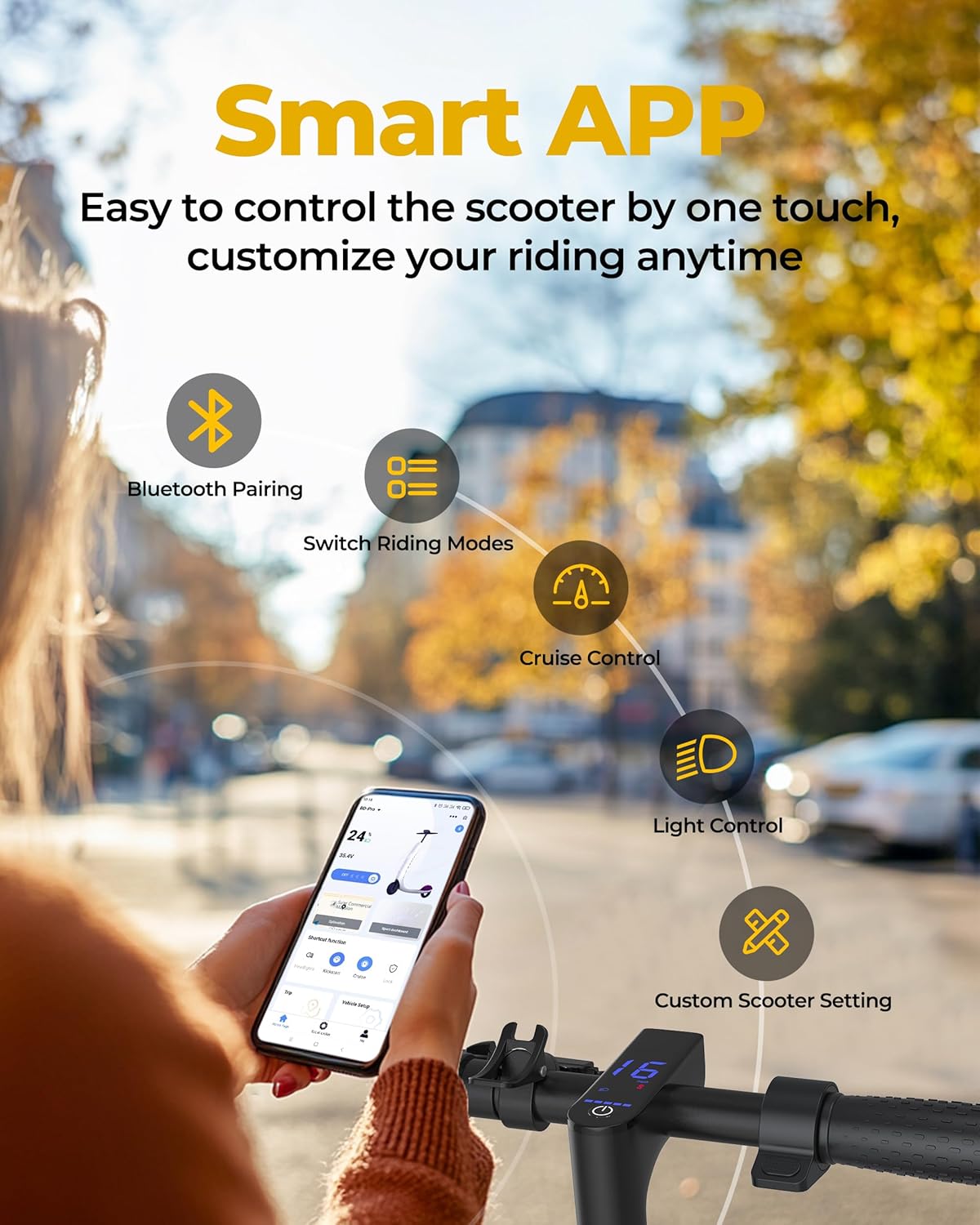 WERHY Electric Scooter, 350W/500W Motor, Top Speed 19/22 mph, Max 16/23/25/28Miles Ranges, Foldable E Scooter for Adults