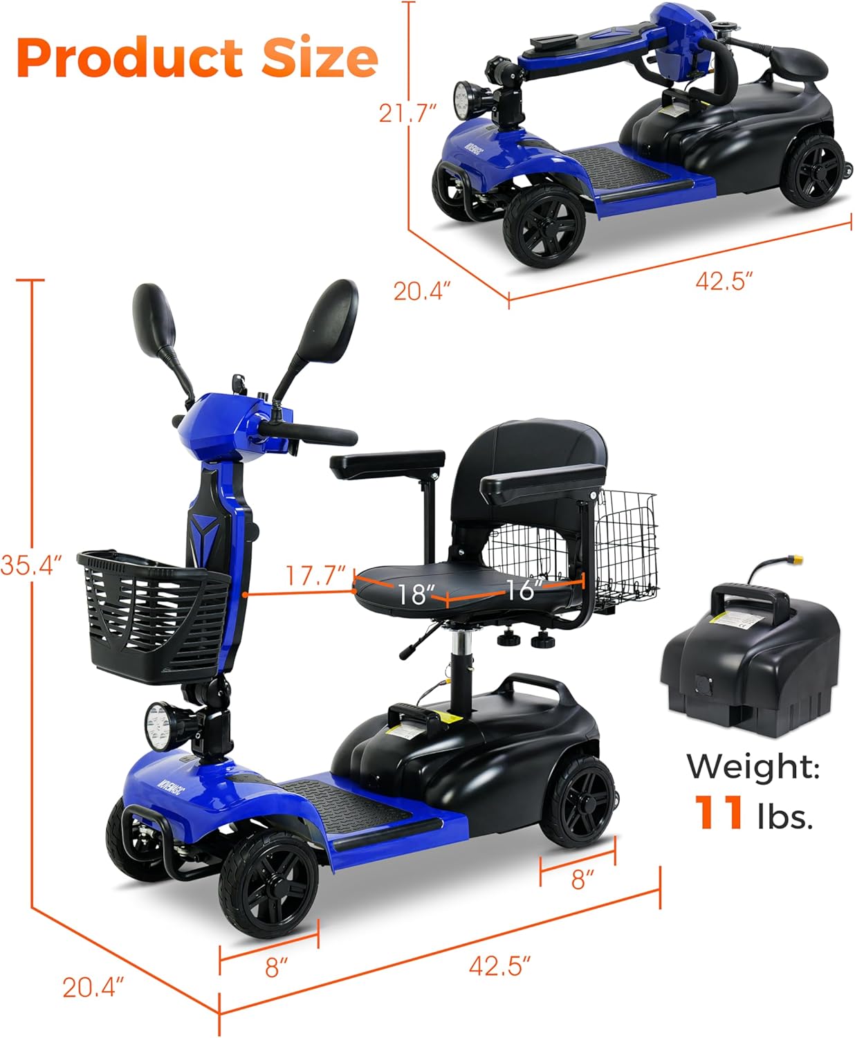 30 Miles Long Range 4 Wheel Electric Mobility Scooter, Foldable Travel Mobility Scooter for Adults with 350W Motor, 300 lb Capacity, 720Wh Battery, Dual Baskets(FSA/HSA Eligible)