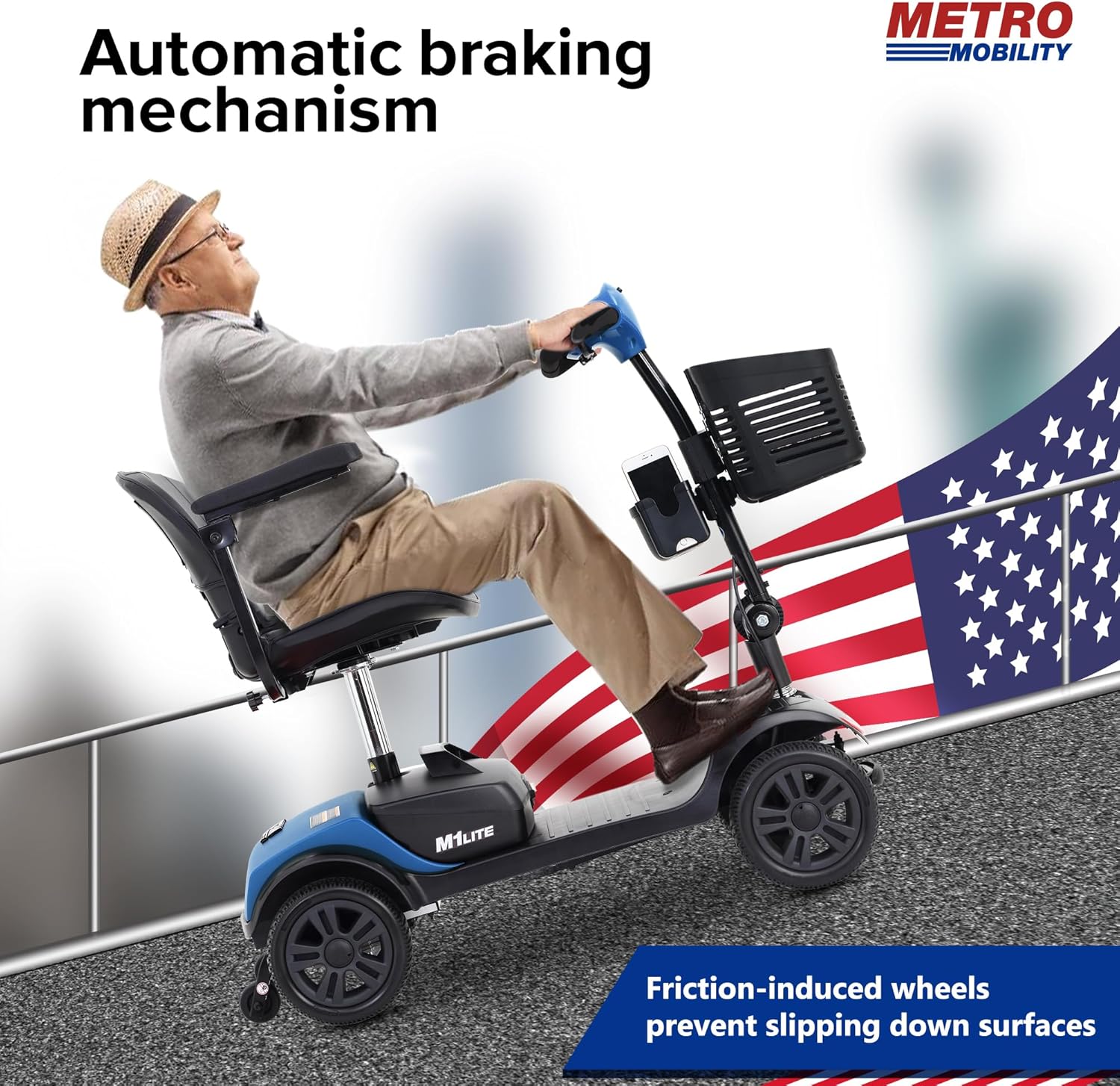 Folding Mobility Scooter for Seniors 4 Wheel Scooter for Adults Electric Medical Scooter Compact for Travel - Electric Powered Wheelchair Device - Compact Heavy Duty Mobile (Light Blue)