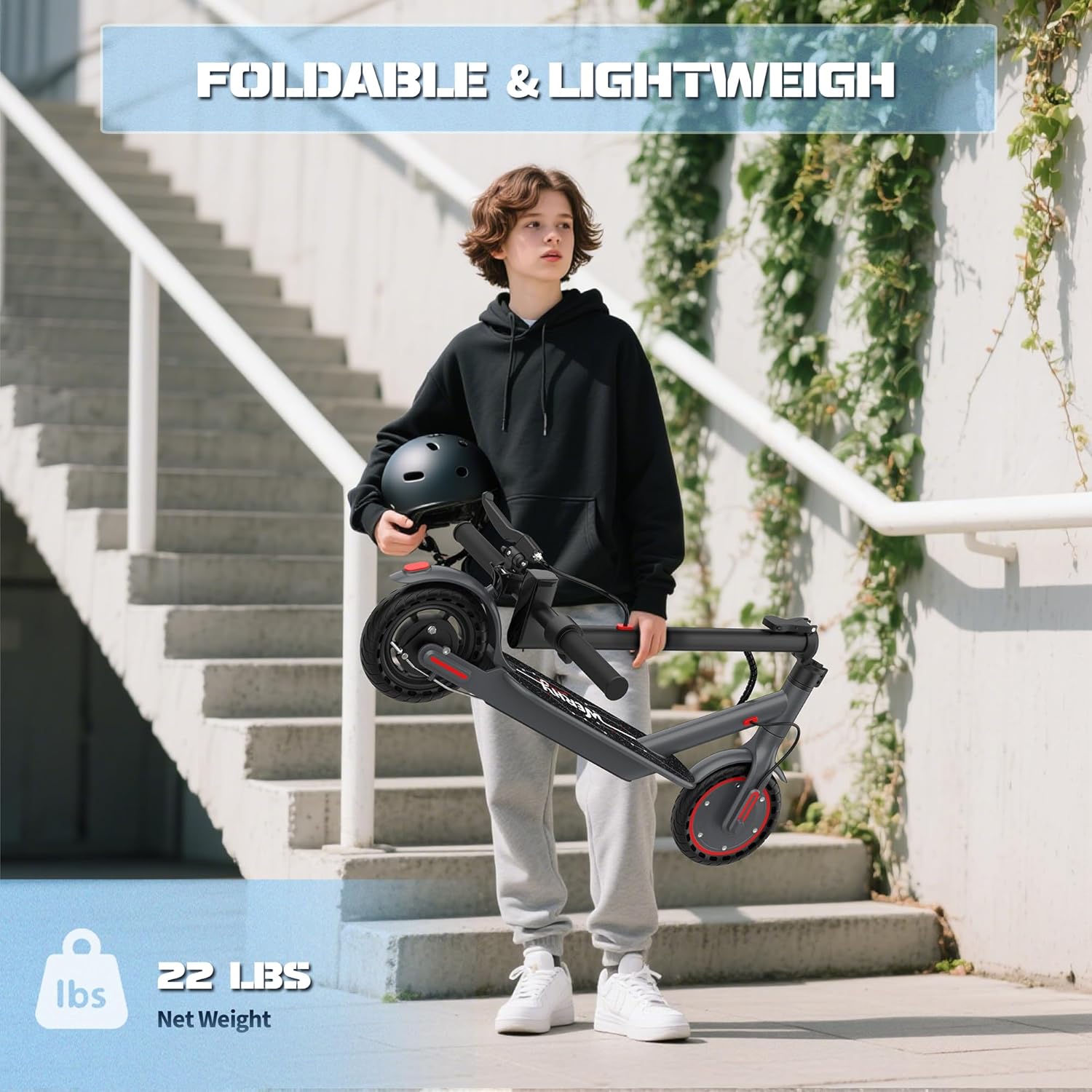 Electric Scooter for Kids 10+, 350W Motor, Max 12Miles Long Range, 19 MPH Max Speed, 8.5" Solid Tire, Lightweight Foldable E-Scooter with Dual Braking, Digital Display, Cruise Control