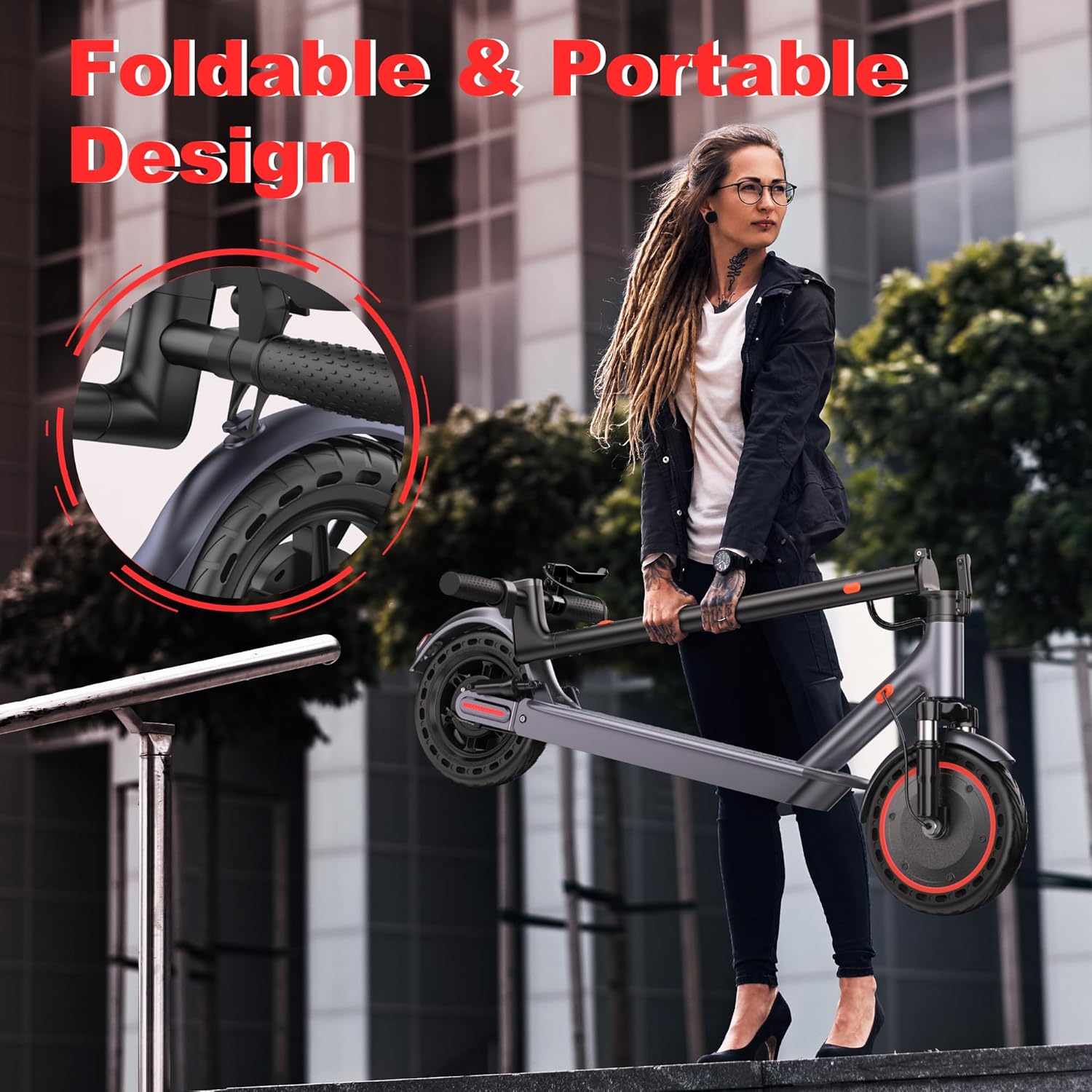 Electric Scooter, 8.5" /10" /14" Tire, 16/19/22 Mph Top Speed, 12/22/27/28/49 Miles Long Range, Folding Escooter for Adults and Teens with Dual Braking,Dual Suspension, App