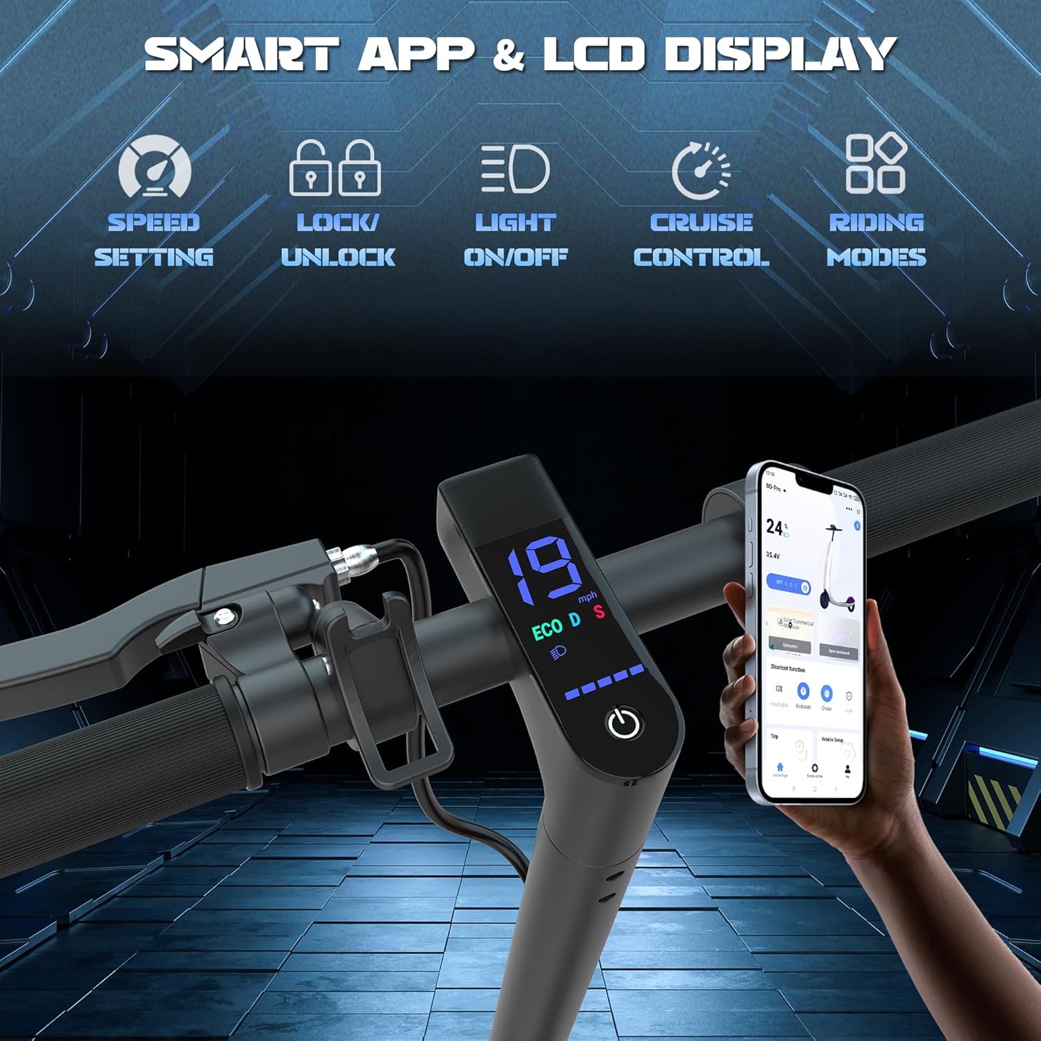 Electric Scooter for Kids 10+, 350W Motor, Max 12Miles Long Range, 19 MPH Max Speed, 8.5" Solid Tire, Lightweight Foldable E-Scooter with Dual Braking, Digital Display, Cruise Control