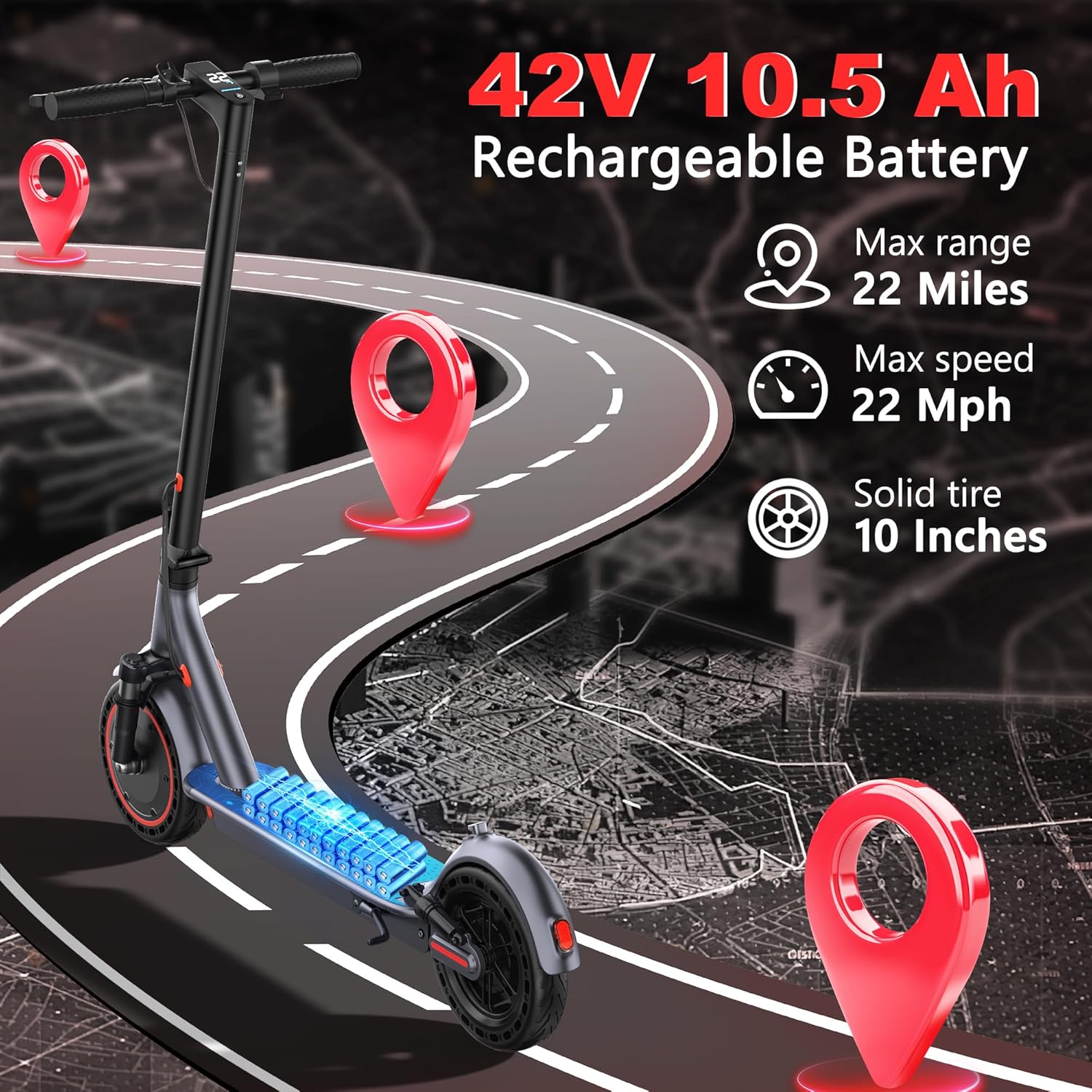 Electric Scooter, 8.5" /10" /14" Tire, 16/19/22 Mph Top Speed, 12/22/27/28/49 Miles Long Range, Folding Escooter for Adults and Teens with Dual Braking,Dual Suspension, App