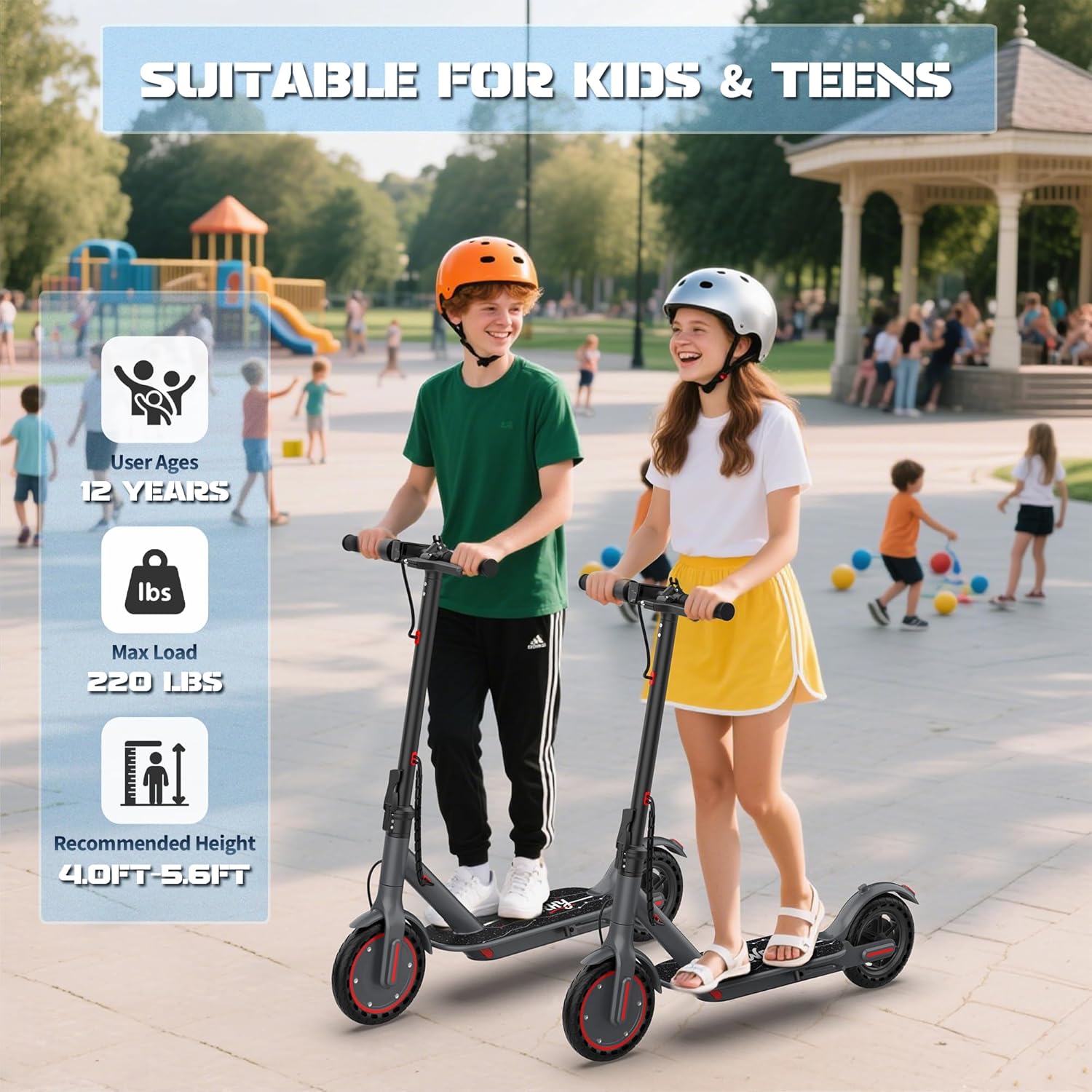 Electric Scooter for Kids 10+, 350W Motor, Max 12Miles Long Range, 19 MPH Max Speed, 8.5" Solid Tire, Lightweight Foldable E-Scooter with Dual Braking, Digital Display, Cruise Control