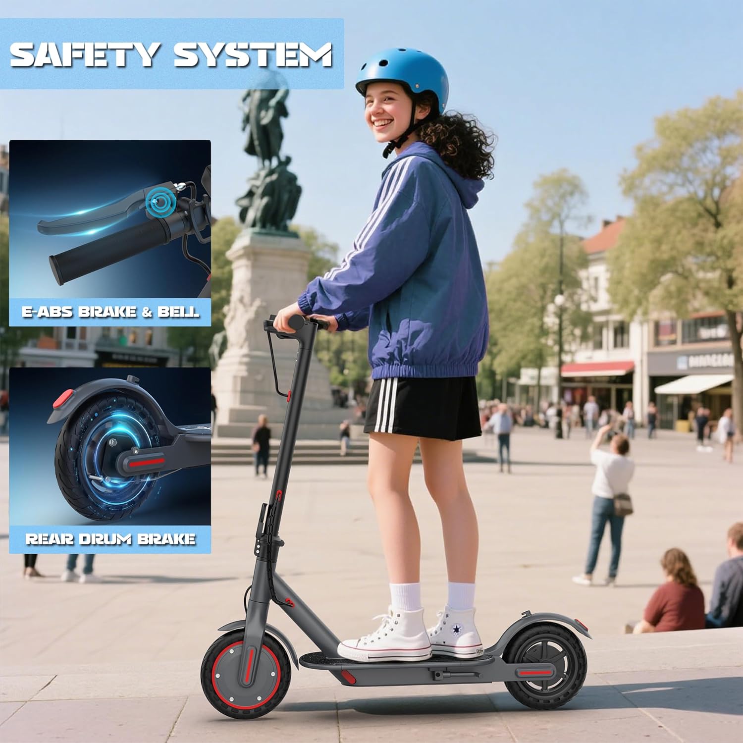 Electric Scooter for Kids 10+, 350W Motor, Max 12Miles Long Range, 19 MPH Max Speed, 8.5" Solid Tire, Lightweight Foldable E-Scooter with Dual Braking, Digital Display, Cruise Control