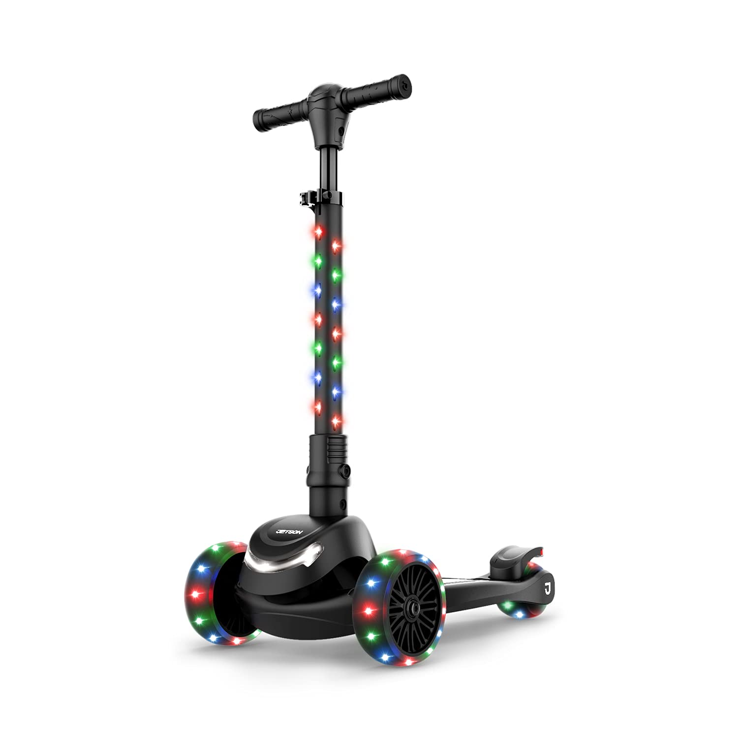 Jetson 3-Wheel Light-Up Kick Scooter, Lights on Stem & Wheels, Height Adjustable Handlebar, Rear Brake, Foldable, Ages 3+
