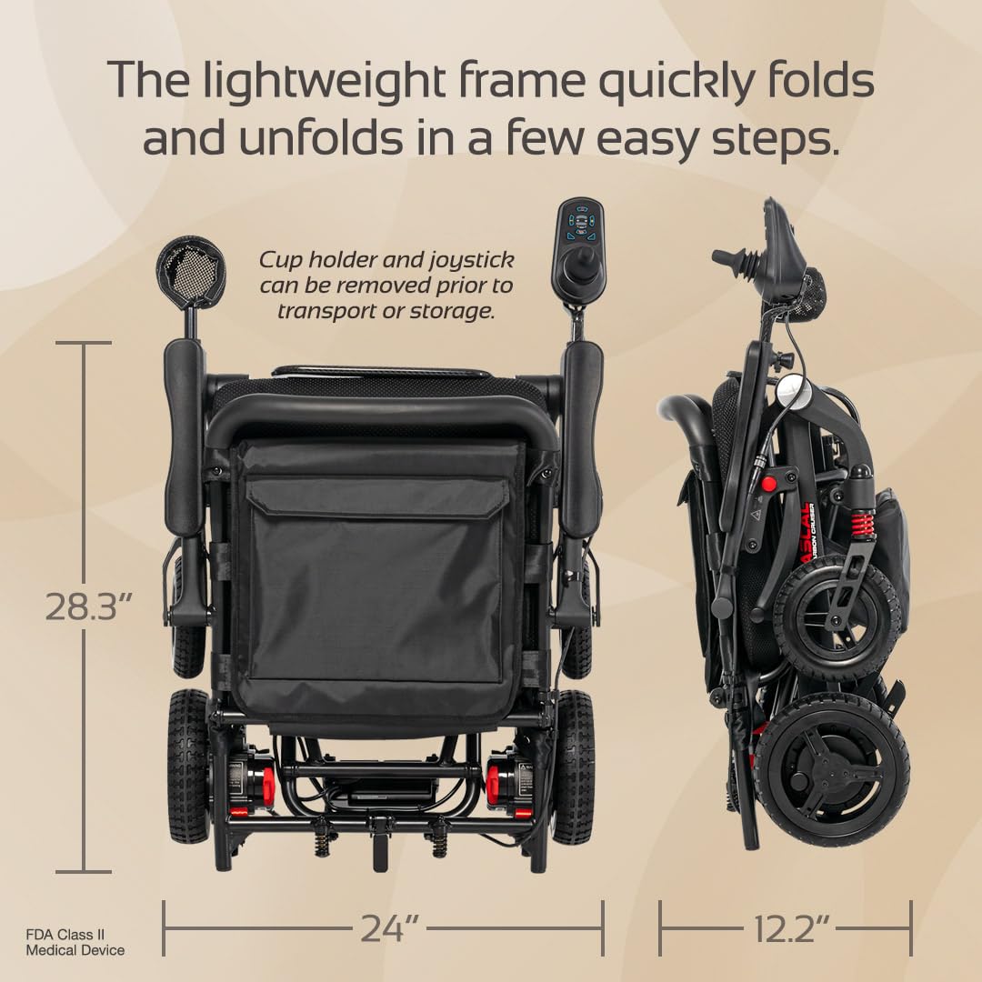 Rascal Carbon Cruiser Battery-Powered Electric Folding Wheelchair, Smooth-Glide Premium Suspension, Joystick Navigation, Lightweight, Portable, Compact