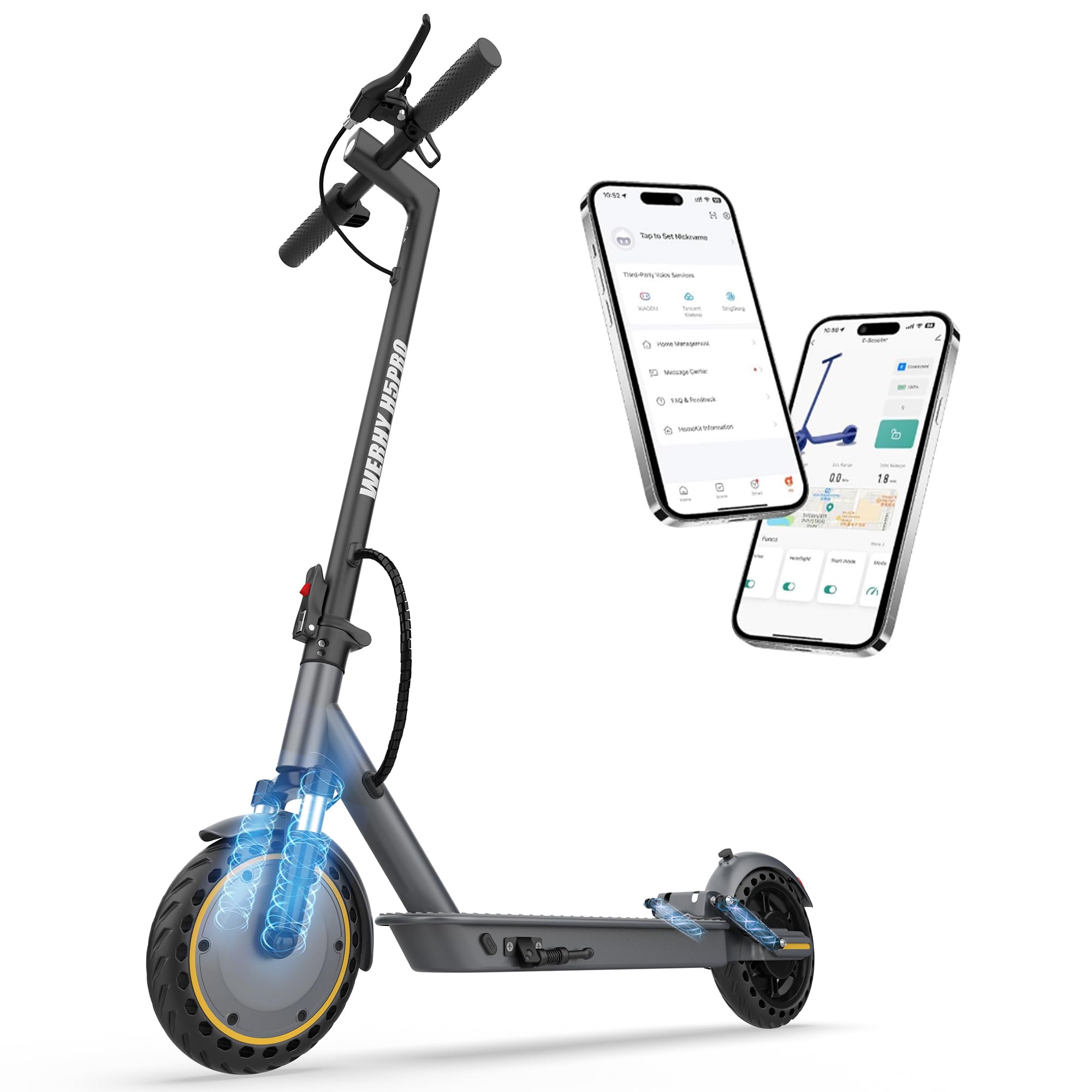 WERHY Electric Scooter, 350W/500W Motor, Top Speed 19/22 mph, Max 16/23/25/28Miles Ranges, Foldable E Scooter for Adults