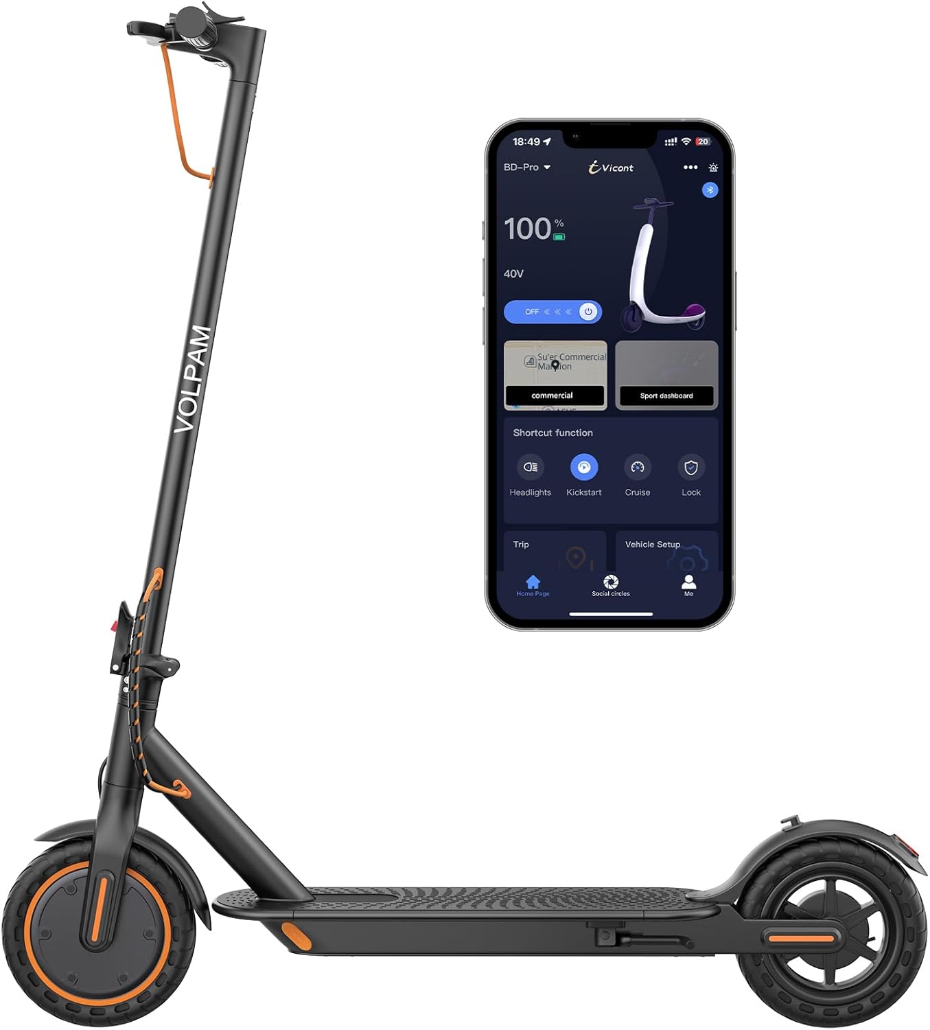 VOLPAM Electric Scooter, 350W/500W Powerful Motor, 8.5"/10" Solid Tires, 19/22Mph, 28/21/12 Miles Range,Dual Braking