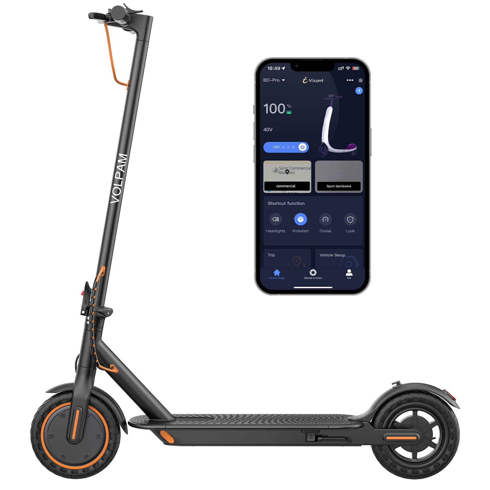 VOLPAM Electric Scooter, 350W/500W Powerful Motor, 8.5"/10" Solid Tires, 19/22Mph, 28/21/12 Miles Range,Dual Braking
