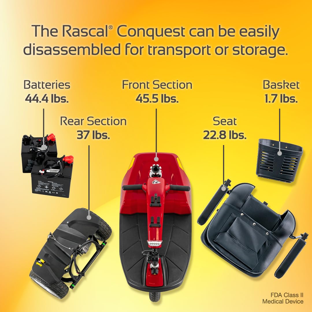 Rascal Conquest 4-Wheel Heavy-Duty Outdoor Mobility Scooter, Weather-Resistent, Long-Range Battery-Powered Electric Travel, 350lb Capacity, Battery Incl
