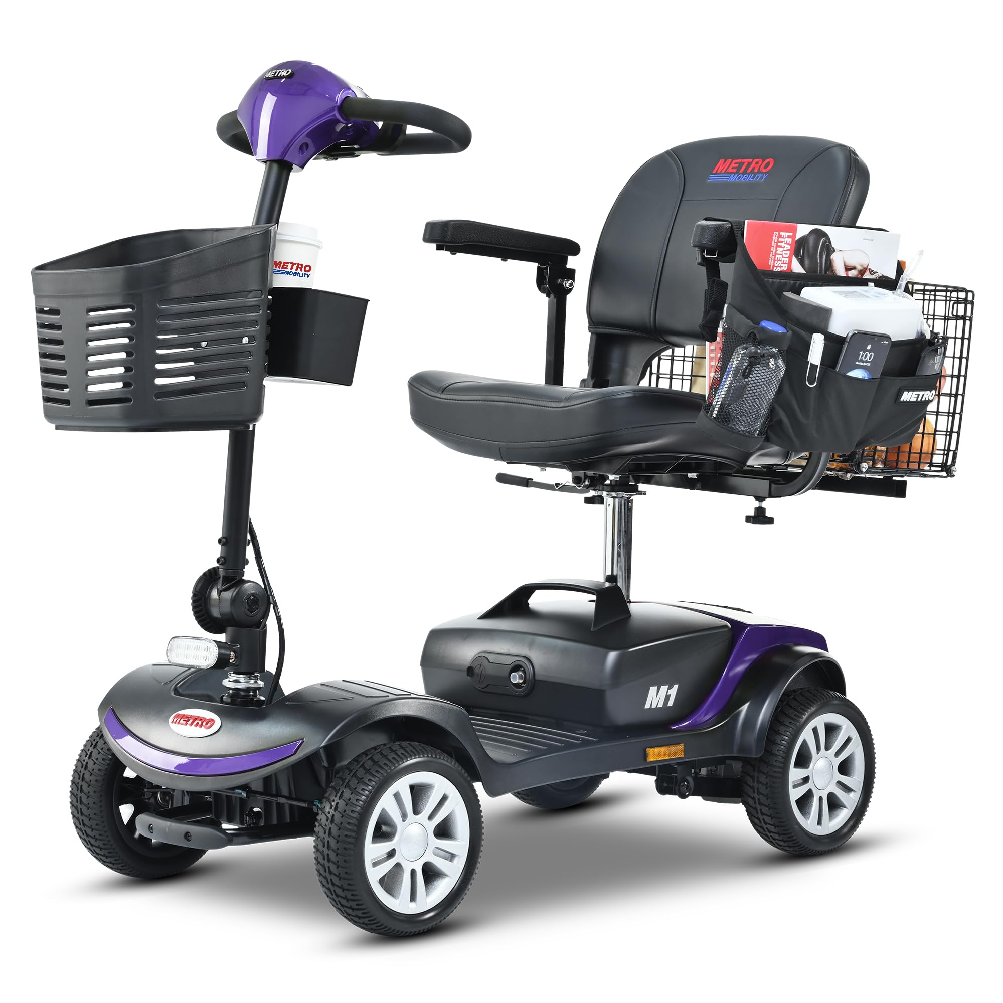 Electric Foldable Mobility Scooter for Adults 4 Wheel Mobility, 330lbs Max Weight,10-15miles Per Charge Electric Powered Wheelchair Power Scooters Black