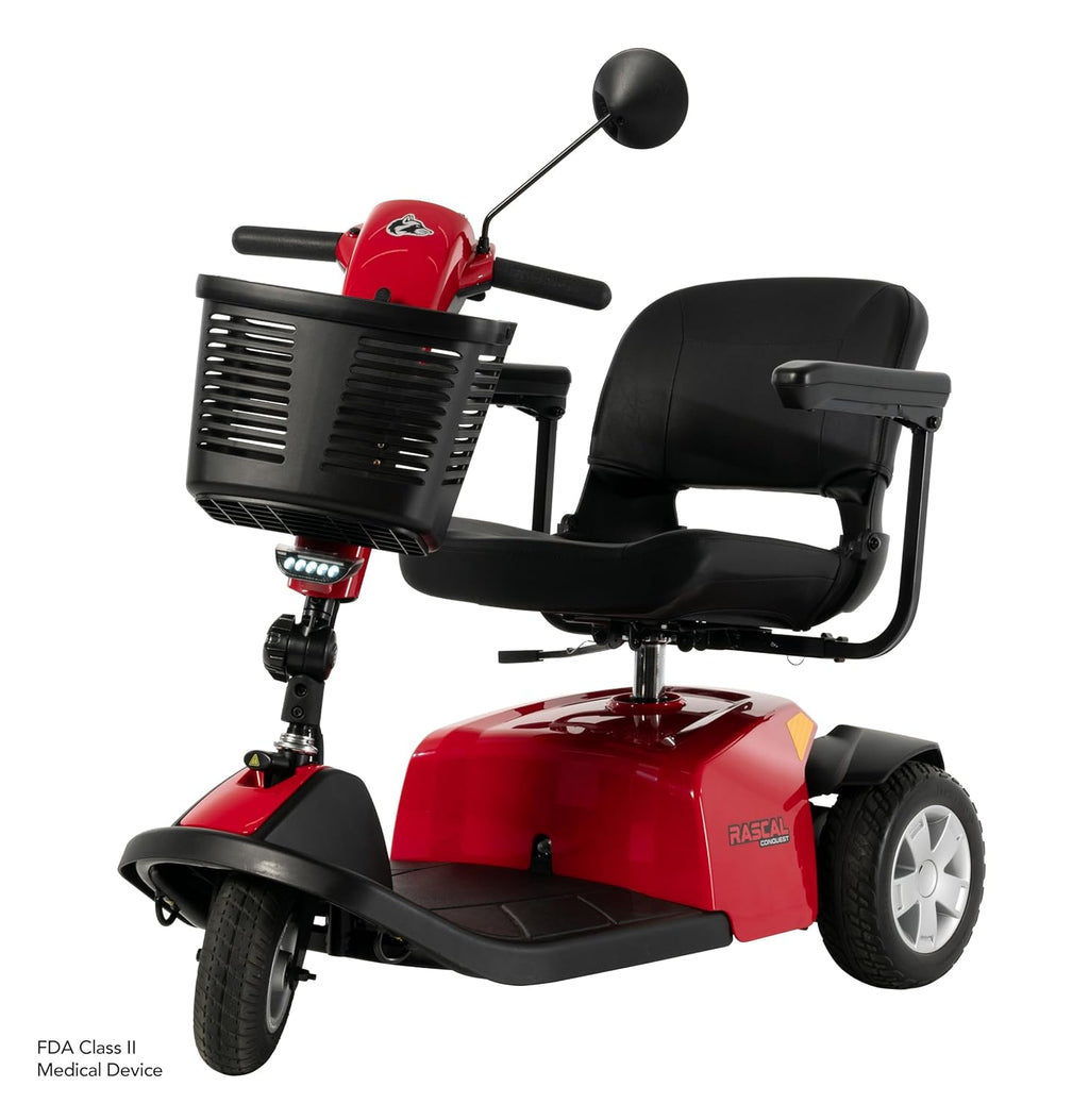 Rascal Conquest 3-Wheel Heavy-Duty Outdoor Mobility Scooter, Weather-Resistent, Long-Range Battery-Powered Electric Travel, 350lb Capacity, Battery Incl
