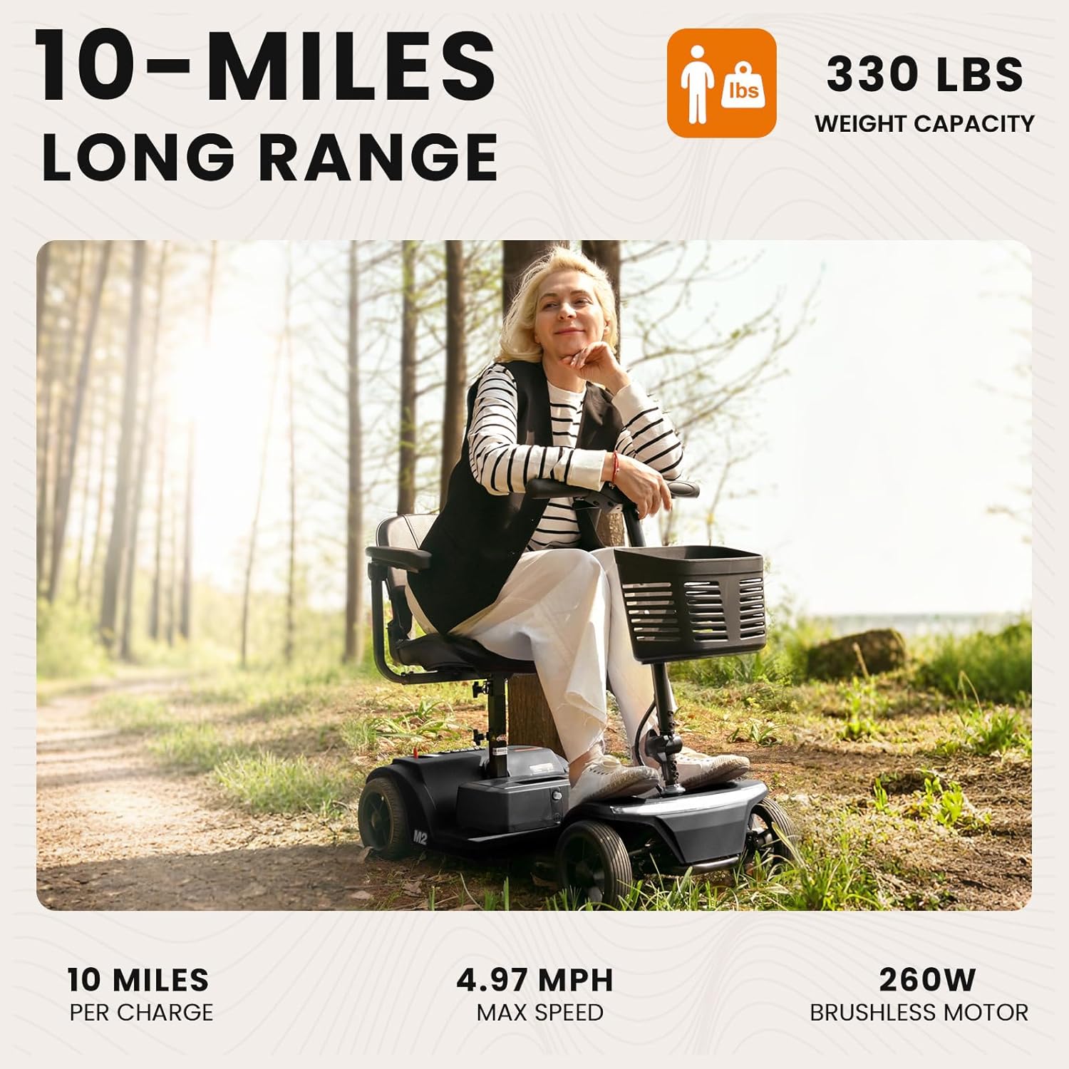 Electric Foldable Mobility Scooter for Adults 4 Wheel Mobility, 330lbs Max Weight,10-15miles Per Charge Electric Powered Wheelchair Power Scooters Black