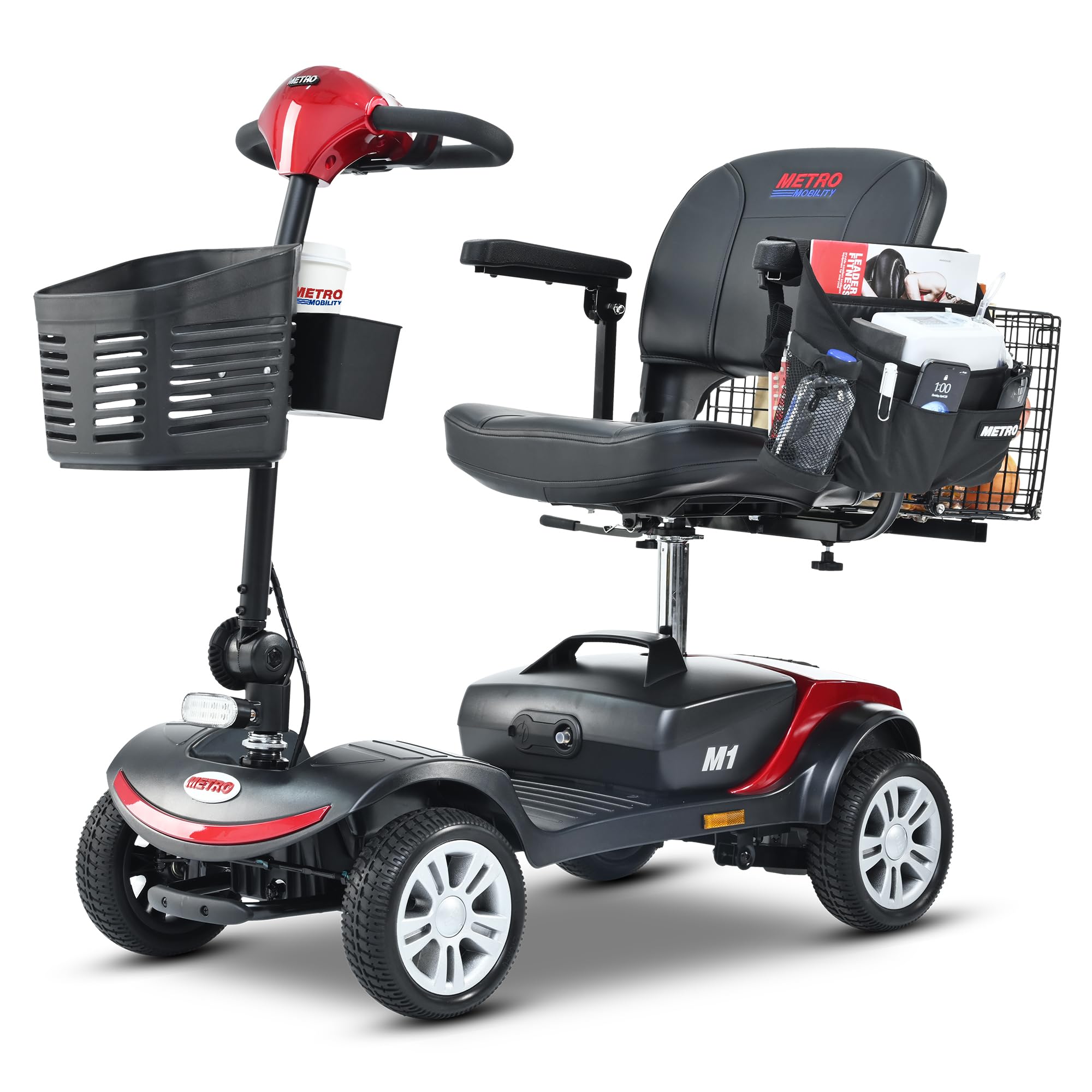 Electric Foldable Mobility Scooter for Adults 4 Wheel Mobility, 330lbs Max Weight,10-15miles Per Charge Electric Powered Wheelchair Power Scooters Black