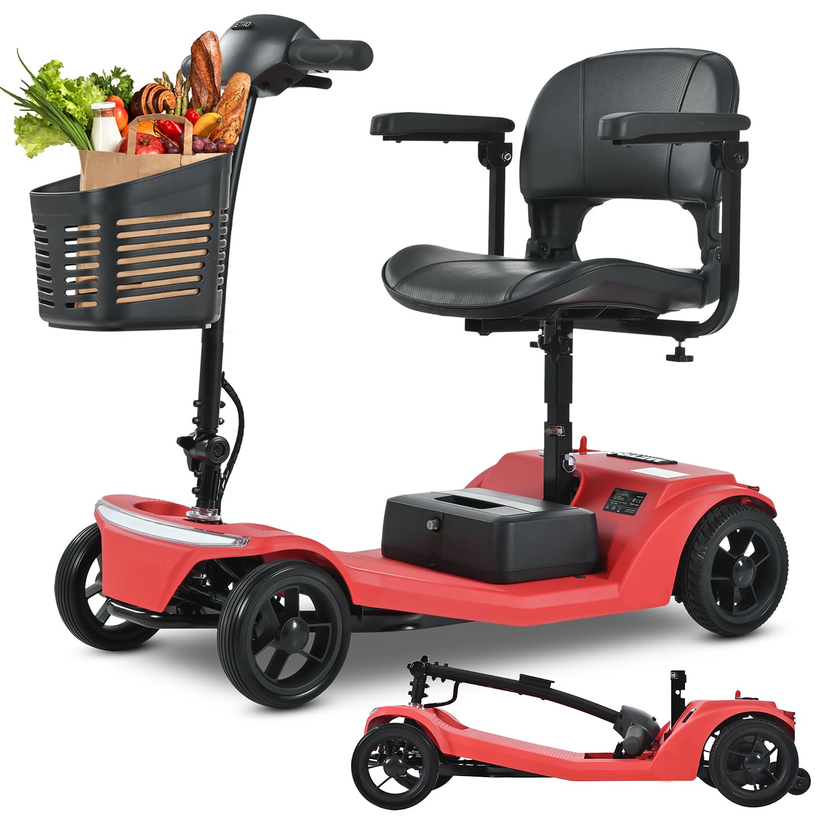 Folding Mobility Scooter for Seniors 4 Wheel Scooter for Adults Electric Medical Scooter Compact for Travel - Electric Powered Wheelchair Device - Compact Heavy Duty Mobile (Light Blue)